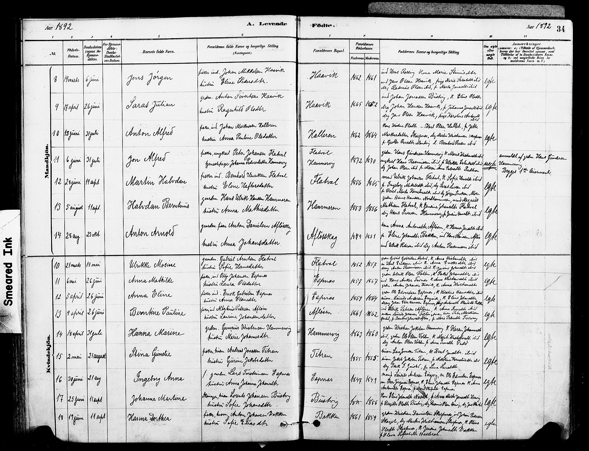 Ministerialprotokoller, klokkerbøker og fødselsregistre - Sør-Trøndelag, SAT/A-1456/641/L0595: Parish register (official) no. 641A01, 1882-1897, p. 34