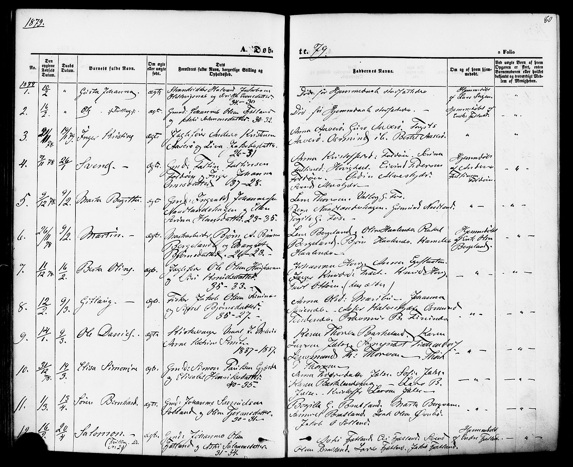 Jelsa sokneprestkontor, AV/SAST-A-101842/01/IV: Parish register (official) no. A 8, 1867-1883, p. 80