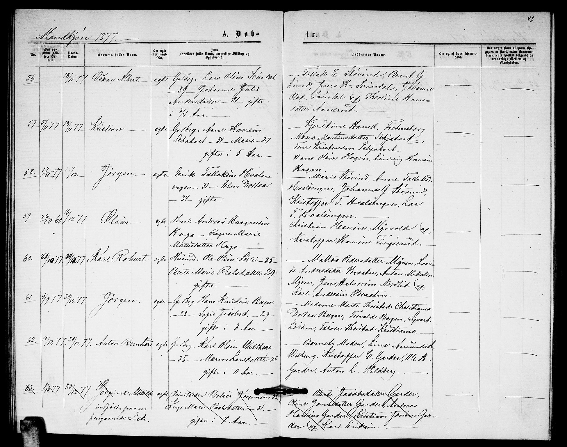 Fet prestekontor Kirkebøker, AV/SAO-A-10370a/G/Ga/L0005: Parish register (copy) no. I 5, 1875-1877, p. 43