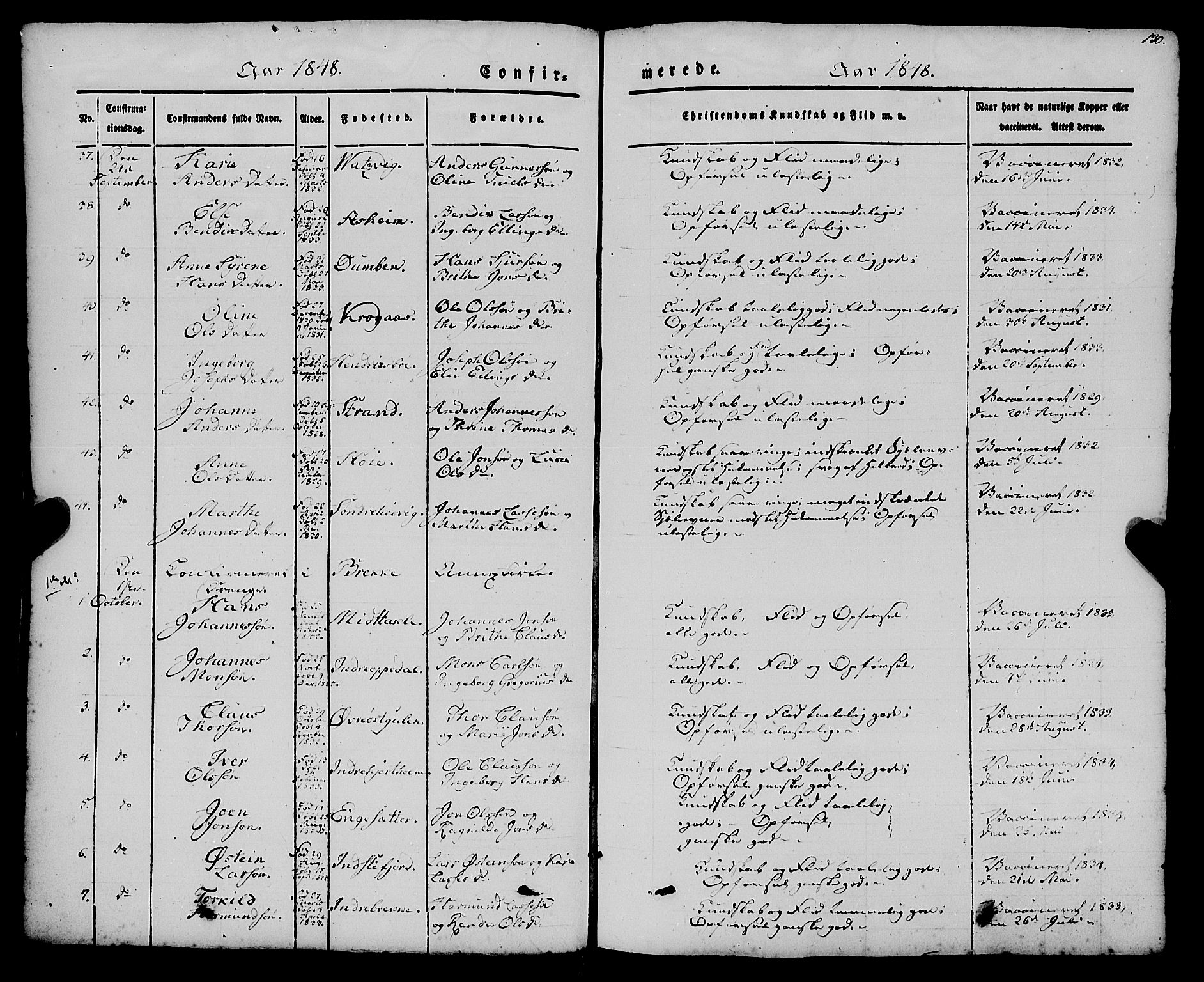 Gulen sokneprestembete, AV/SAB-A-80201/H/Haa/Haaa/L0021: Parish register (official) no. A 21, 1848-1858, p. 130