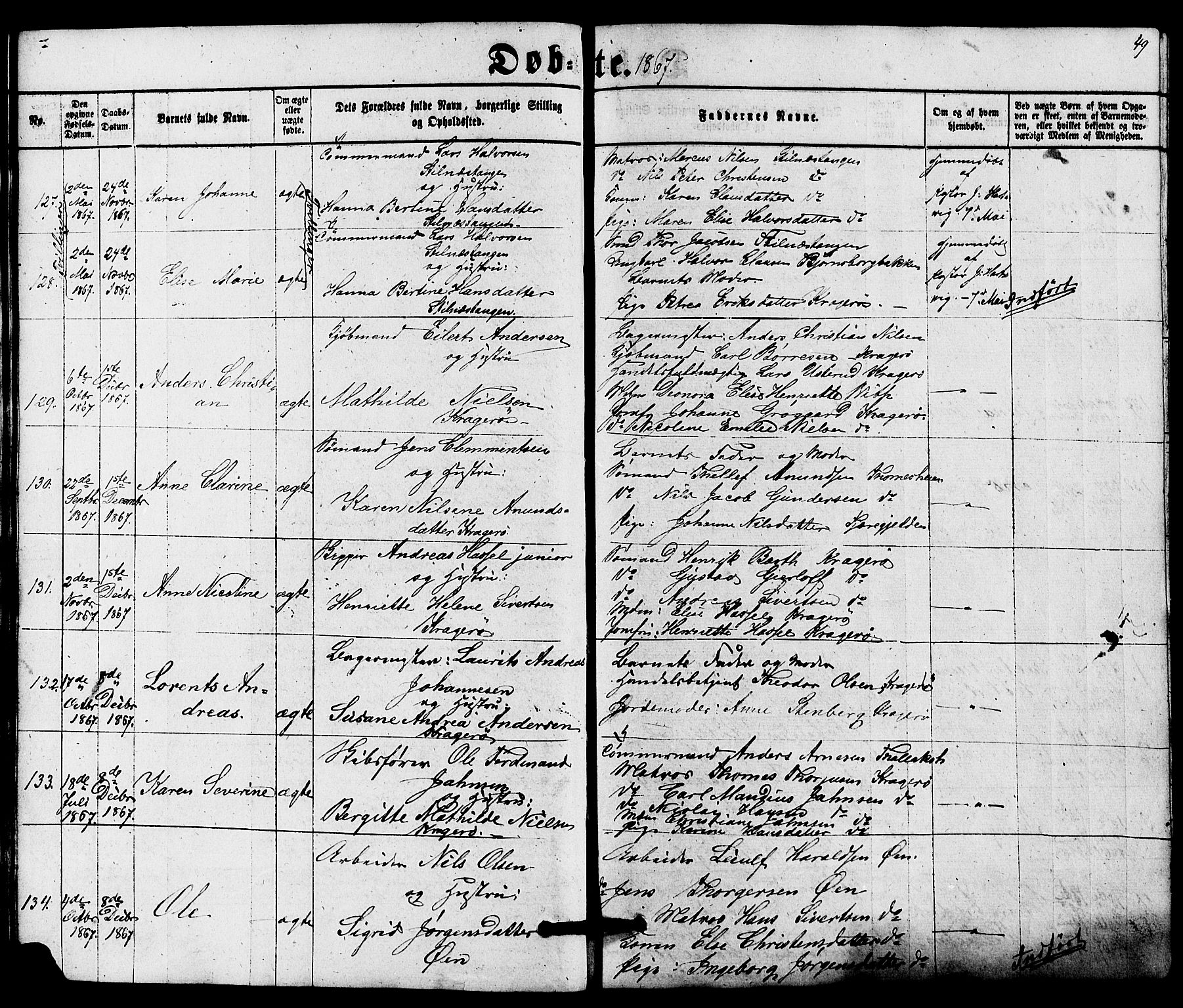 Kragerø kirkebøker, AV/SAKO-A-278/G/Ga/L0005: Parish register (copy) no. 5, 1865-1881, p. 49