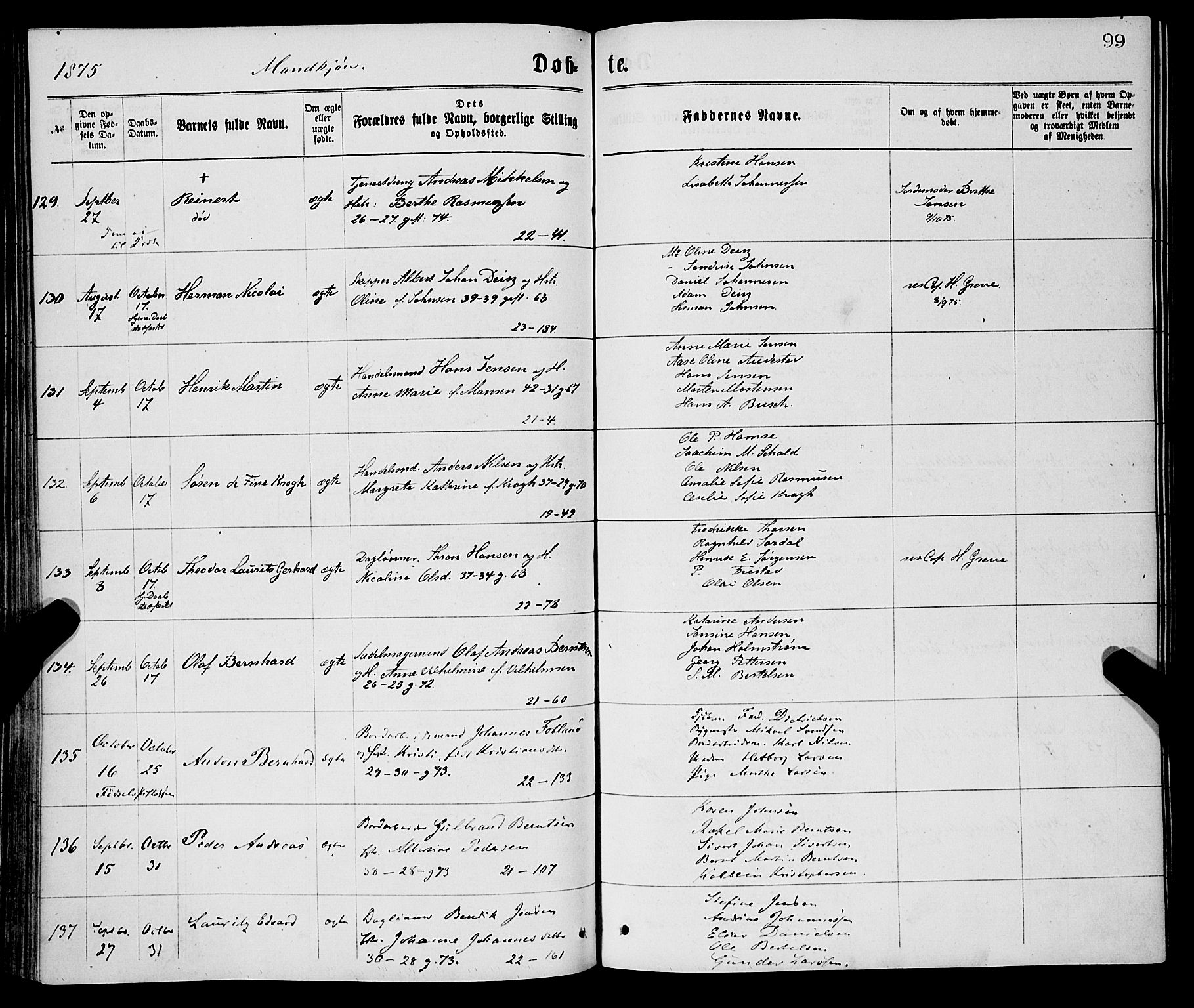 Korskirken sokneprestembete, SAB/A-76101/H/Haa/L0020: Parish register (official) no. B 6, 1871-1878, p. 99