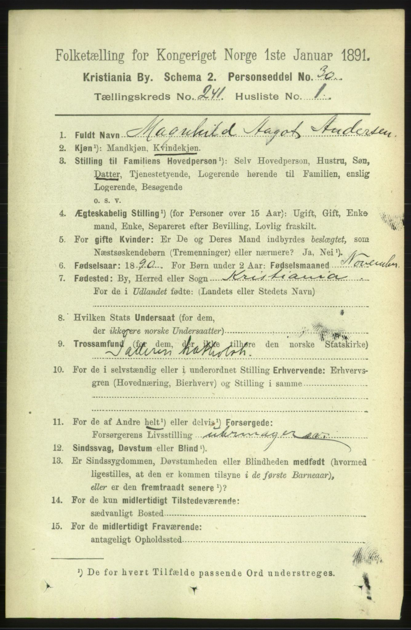 RA, 1891 census for 0301 Kristiania, 1891, p. 141613