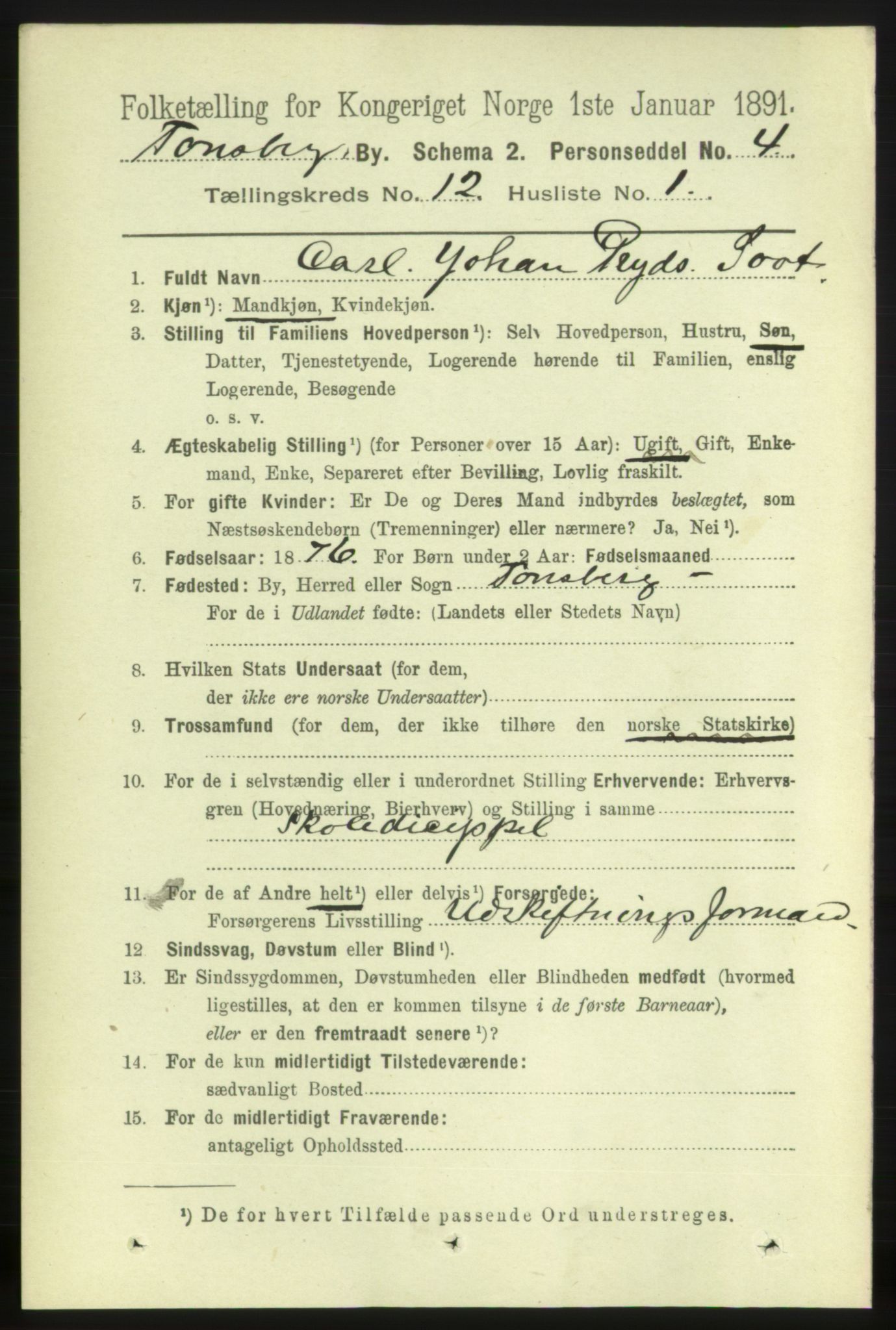 RA, 1891 census for 0705 Tønsberg, 1891, p. 4066