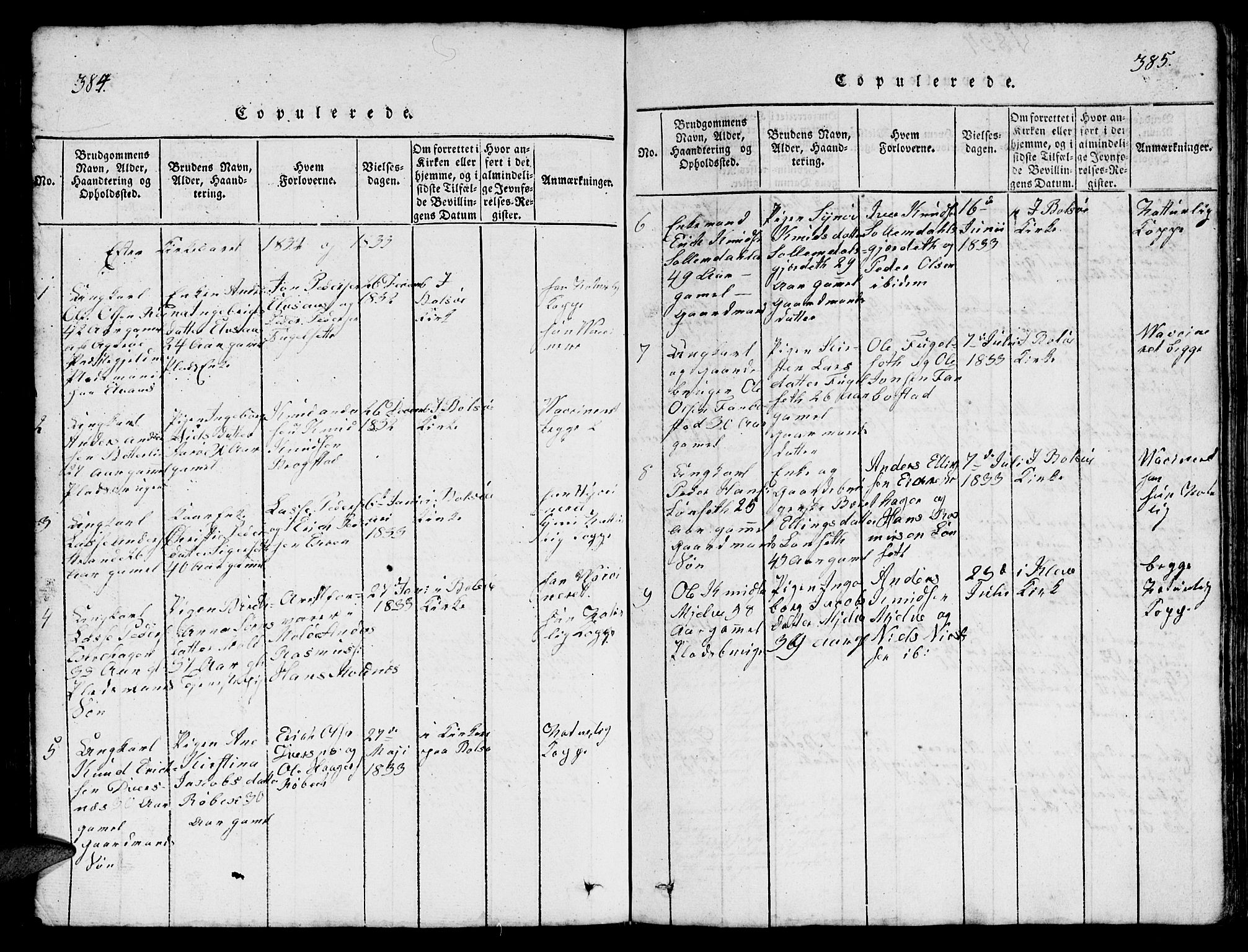 Ministerialprotokoller, klokkerbøker og fødselsregistre - Møre og Romsdal, AV/SAT-A-1454/555/L0665: Parish register (copy) no. 555C01, 1818-1868, p. 384-385