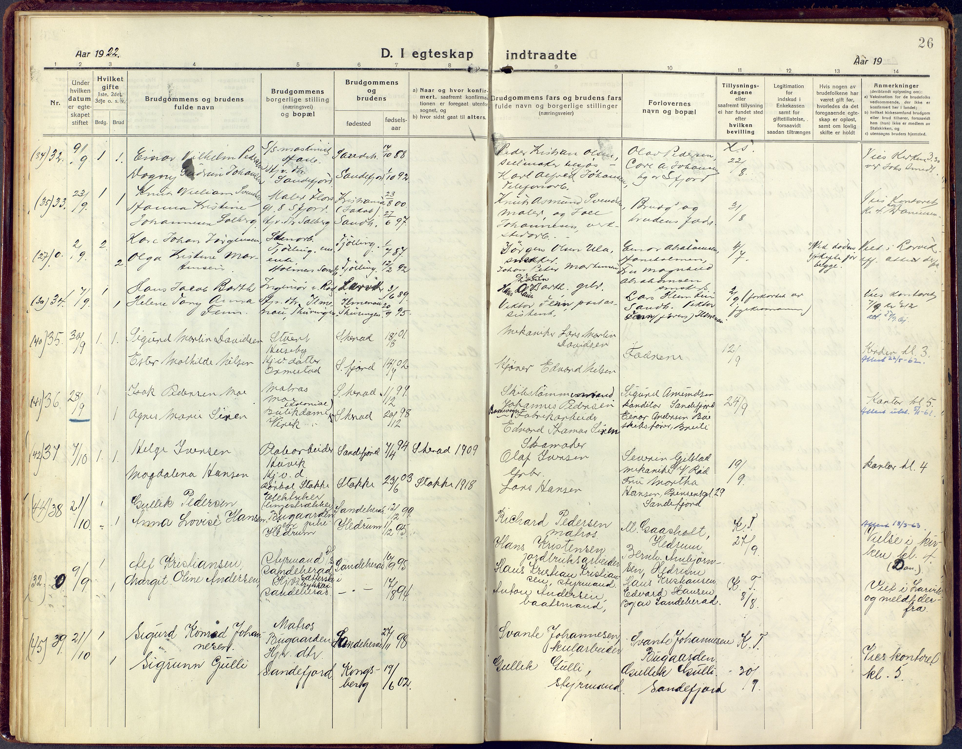 Sandar kirkebøker, SAKO/A-243/F/Fa/L0021: Parish register (official) no. 21, 1919-1925, p. 26