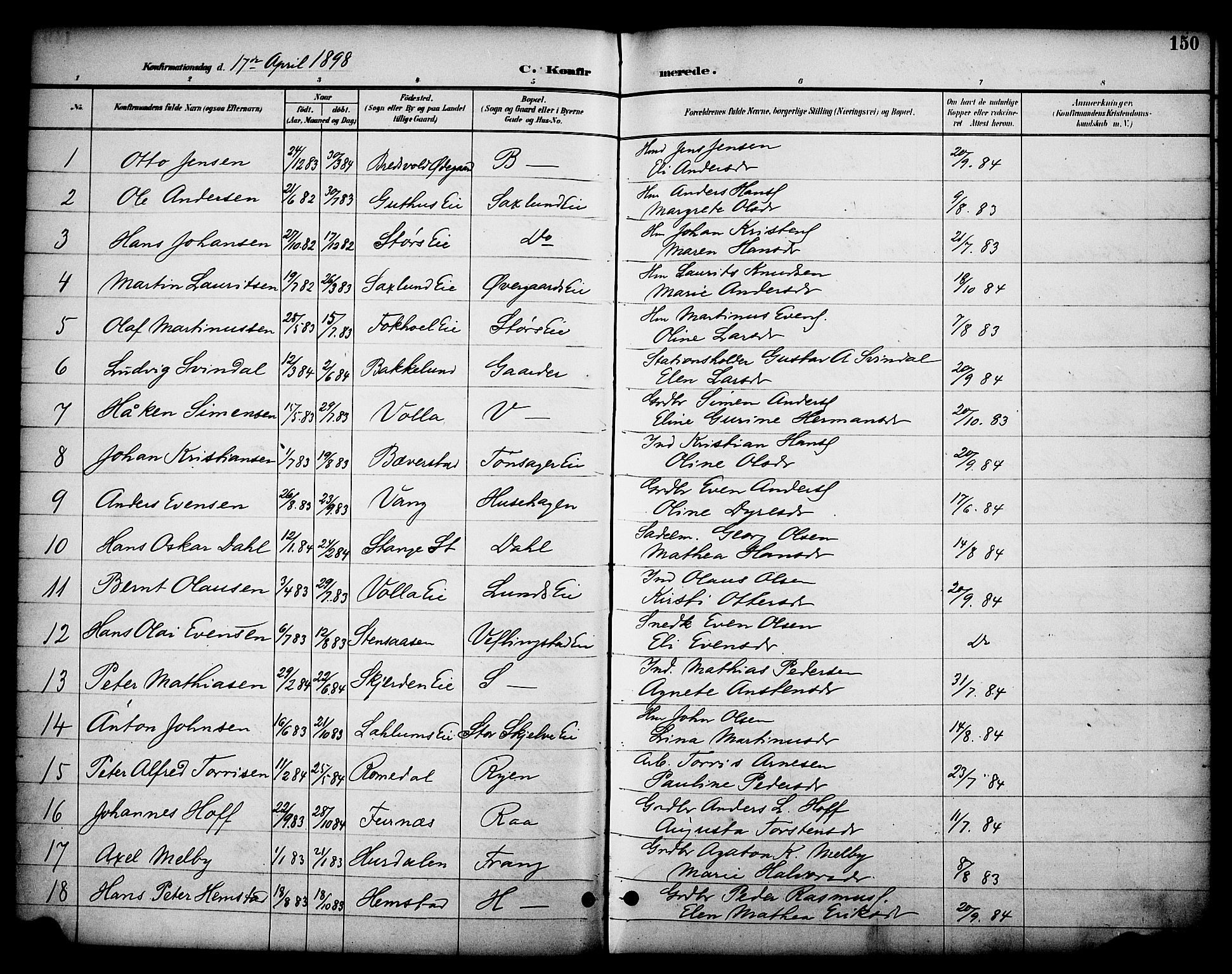 Stange prestekontor, SAH/PREST-002/K/L0020: Parish register (official) no. 20, 1894-1905, p. 150
