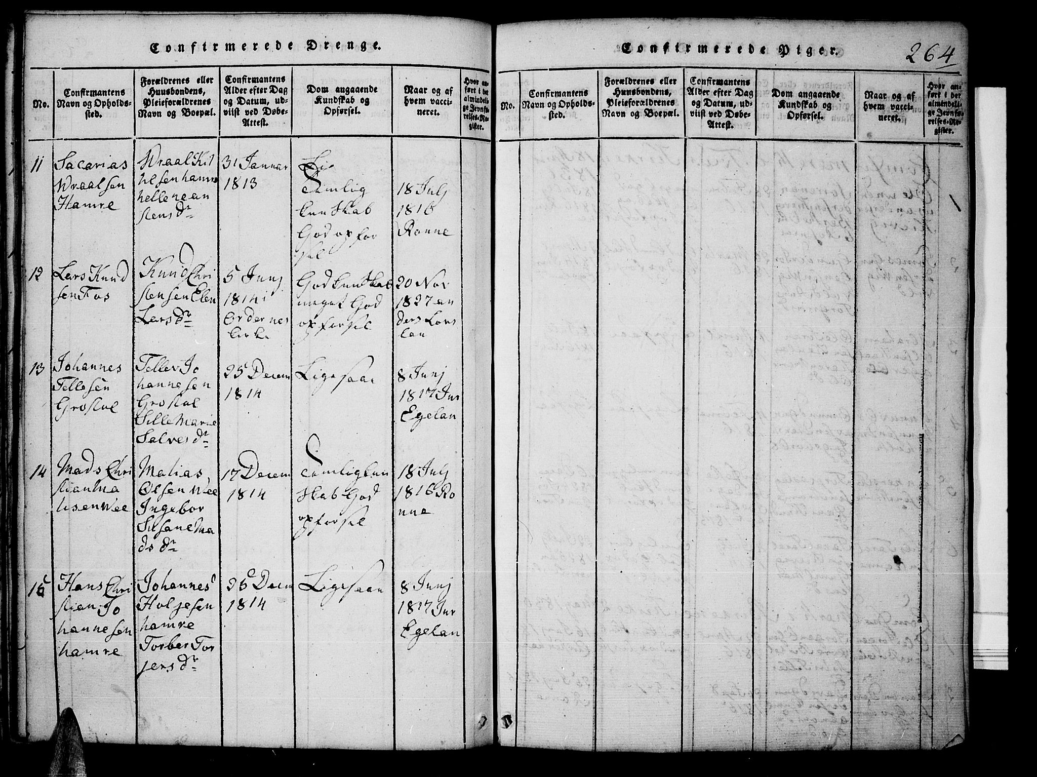 Tveit sokneprestkontor, AV/SAK-1111-0043/F/Fb/L0001: Parish register (copy) no. B 1, 1820-1834, p. 264