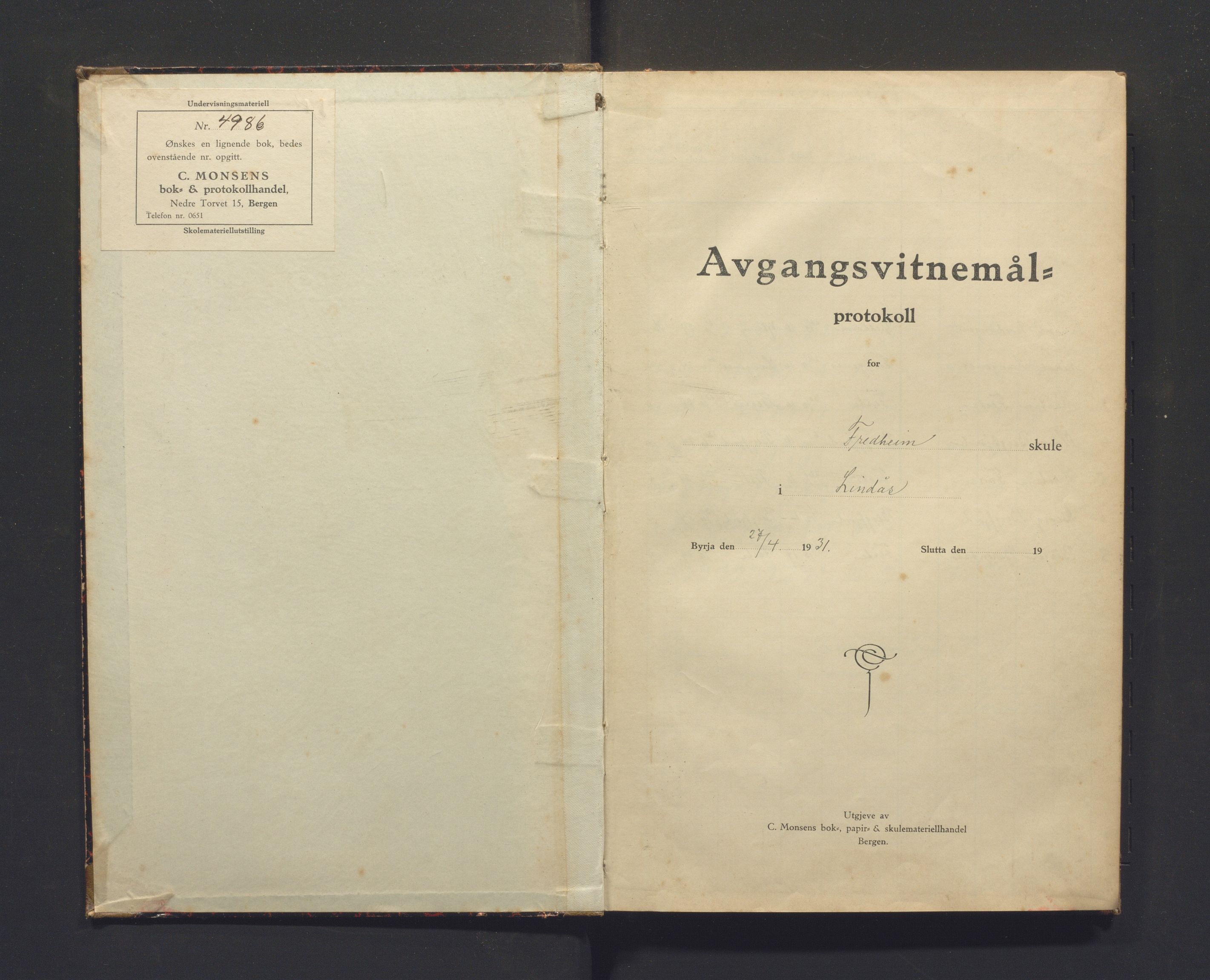 Lindås kommune. Barneskulane, IKAH/1263-231/F/Fc/L0005: Avgangsvitnemål protokoll for Fredheim skule i Lindås, 1931-1962