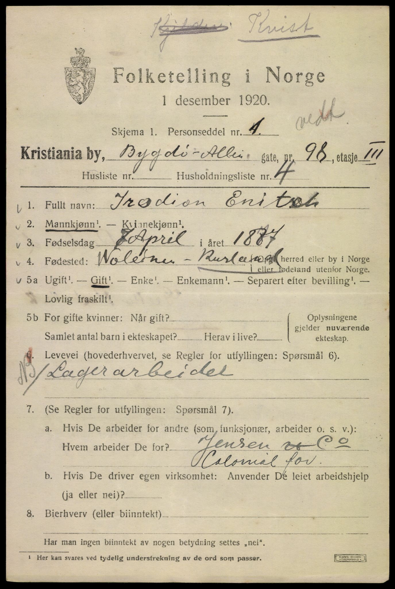 SAO, 1920 census for Kristiania, 1920, p. 180235