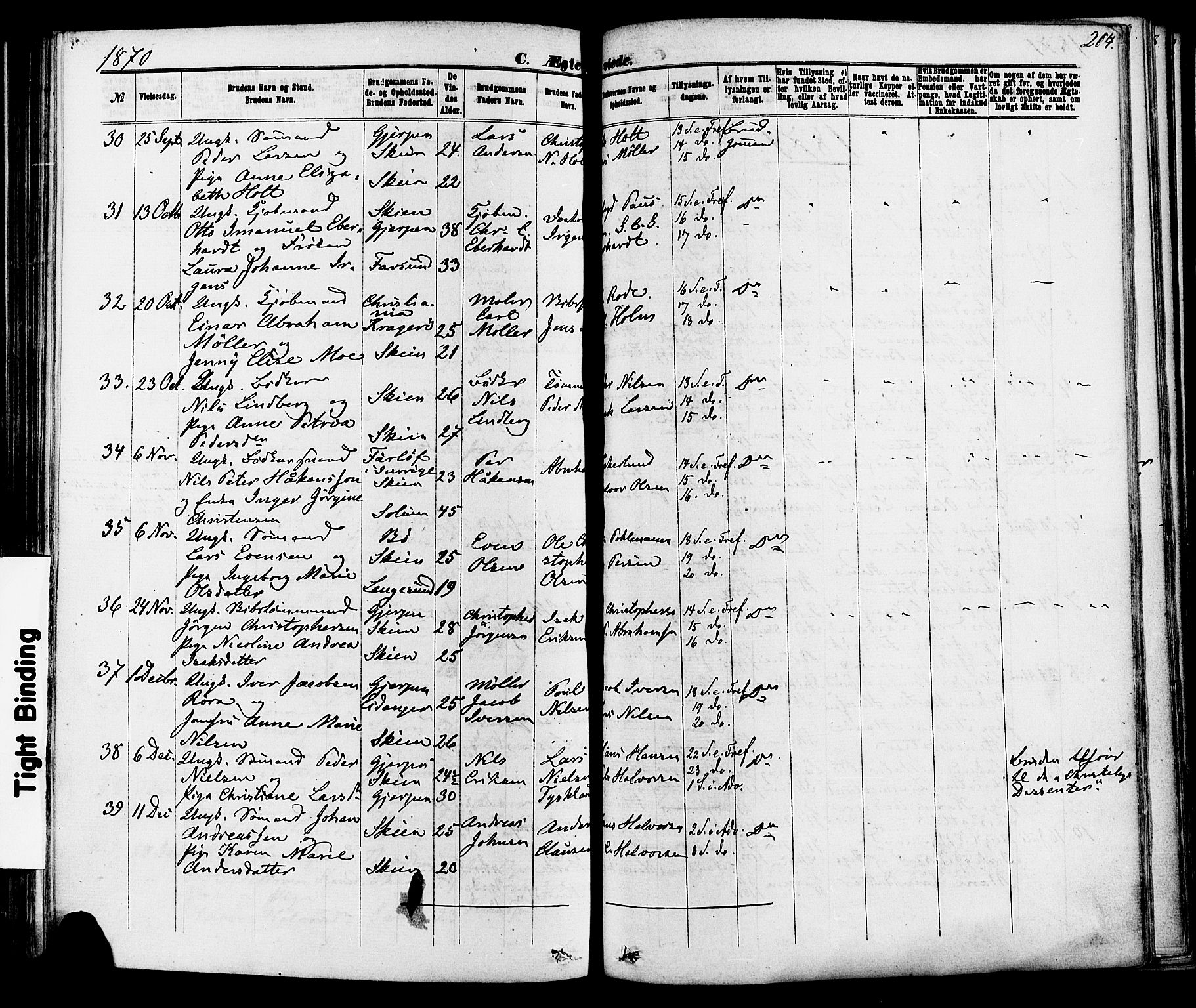 Skien kirkebøker, SAKO/A-302/F/Fa/L0008: Parish register (official) no. 8, 1866-1877, p. 204