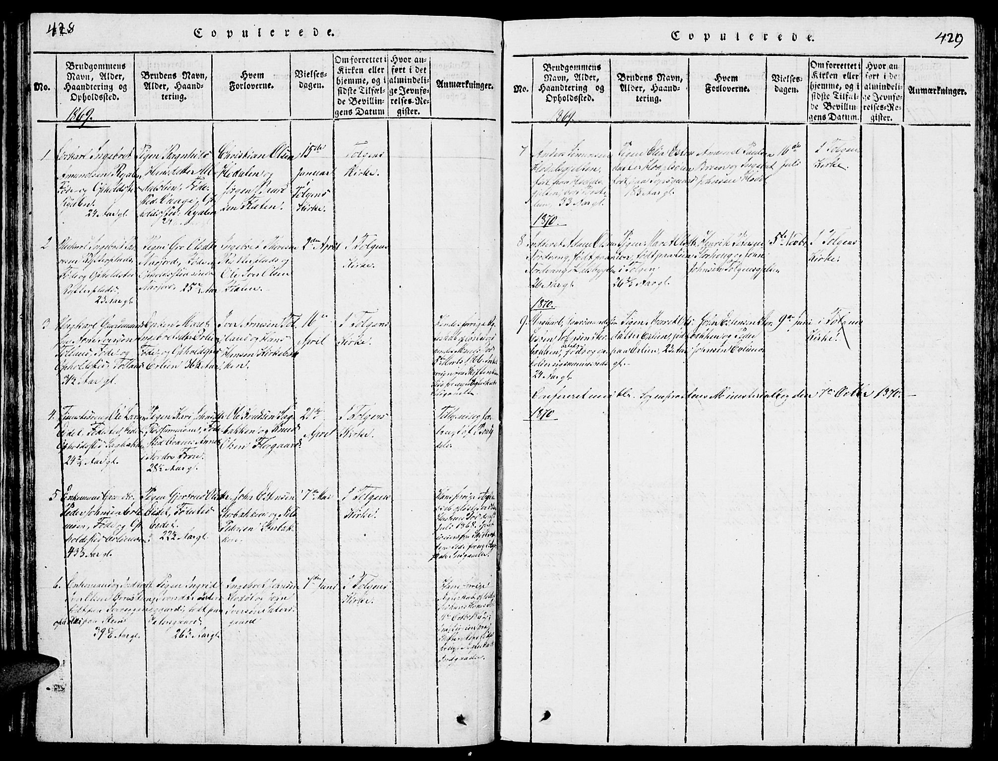 Tolga prestekontor, SAH/PREST-062/L/L0001: Parish register (copy) no. 1, 1814-1877, p. 428-429