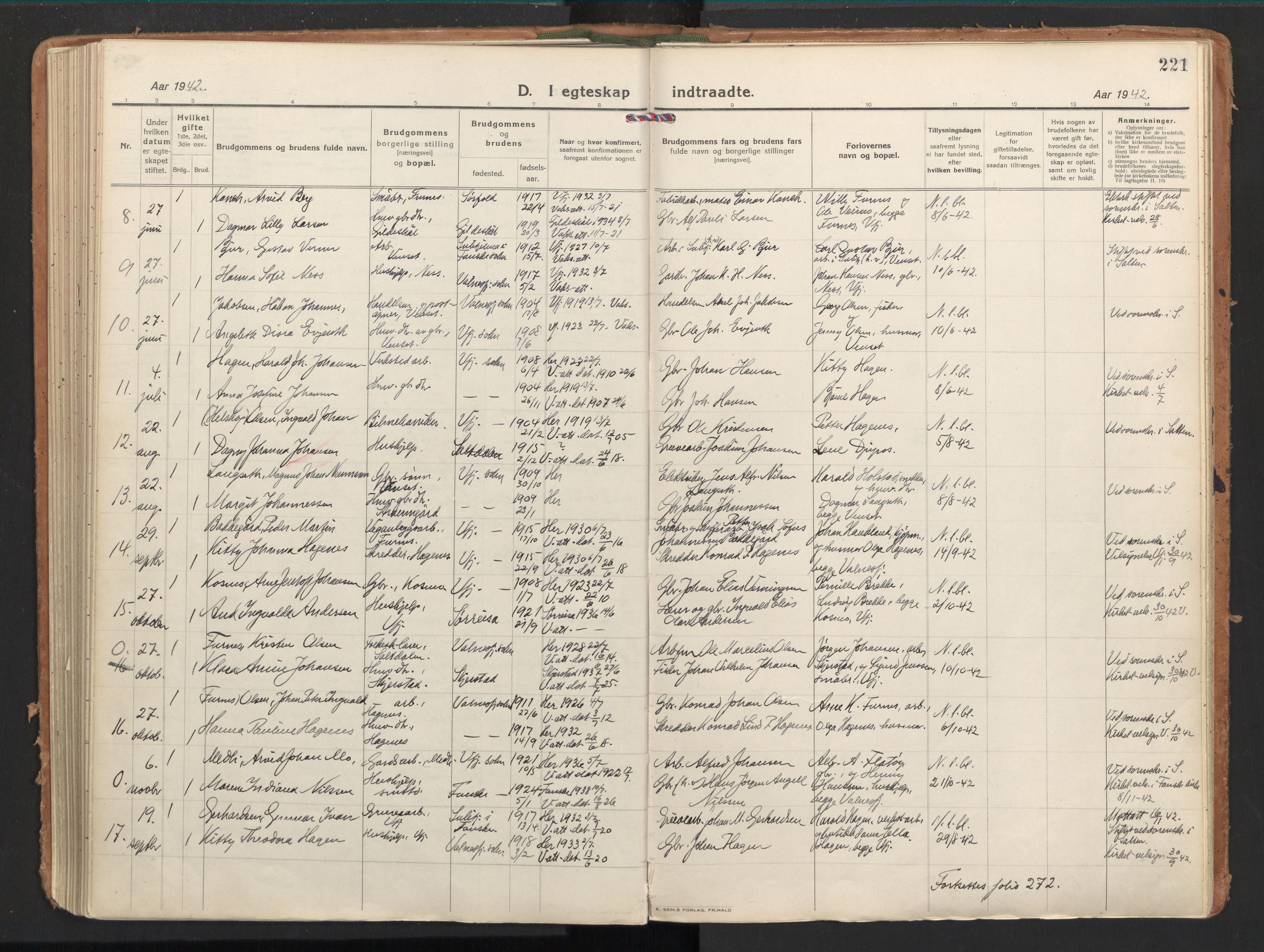 Ministerialprotokoller, klokkerbøker og fødselsregistre - Nordland, SAT/A-1459/851/L0725: Parish register (official) no. 851A02, 1922-1944, p. 221