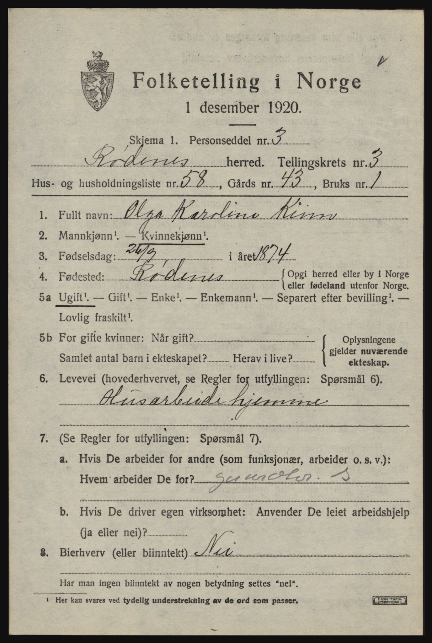 SAO, 1920 census for Rødenes, 1920, p. 2344