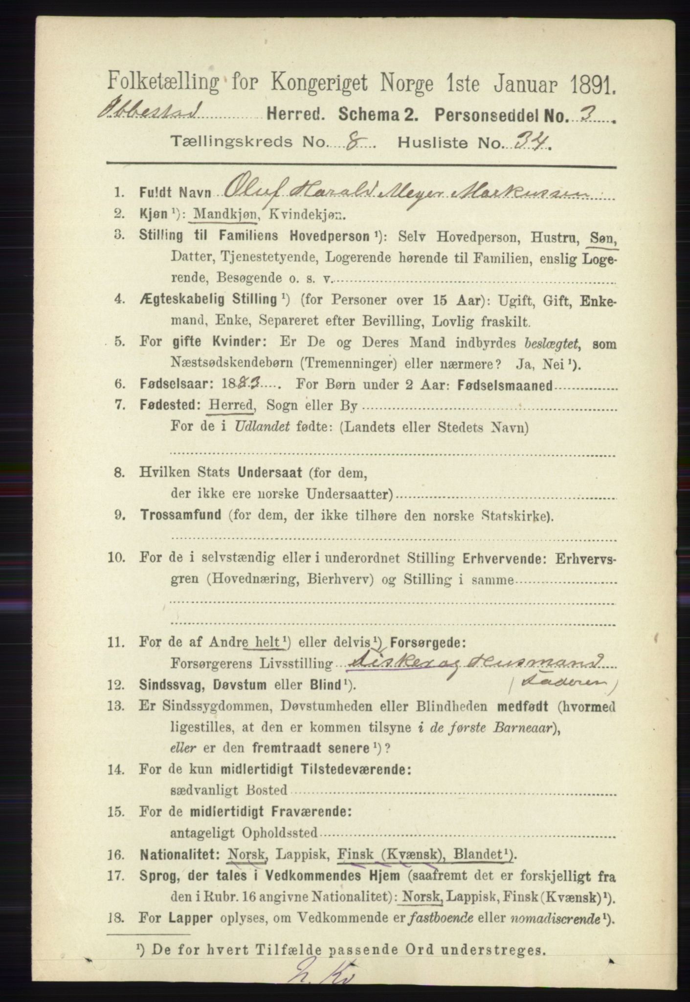 RA, 1891 census for 1917 Ibestad, 1891, p. 5425