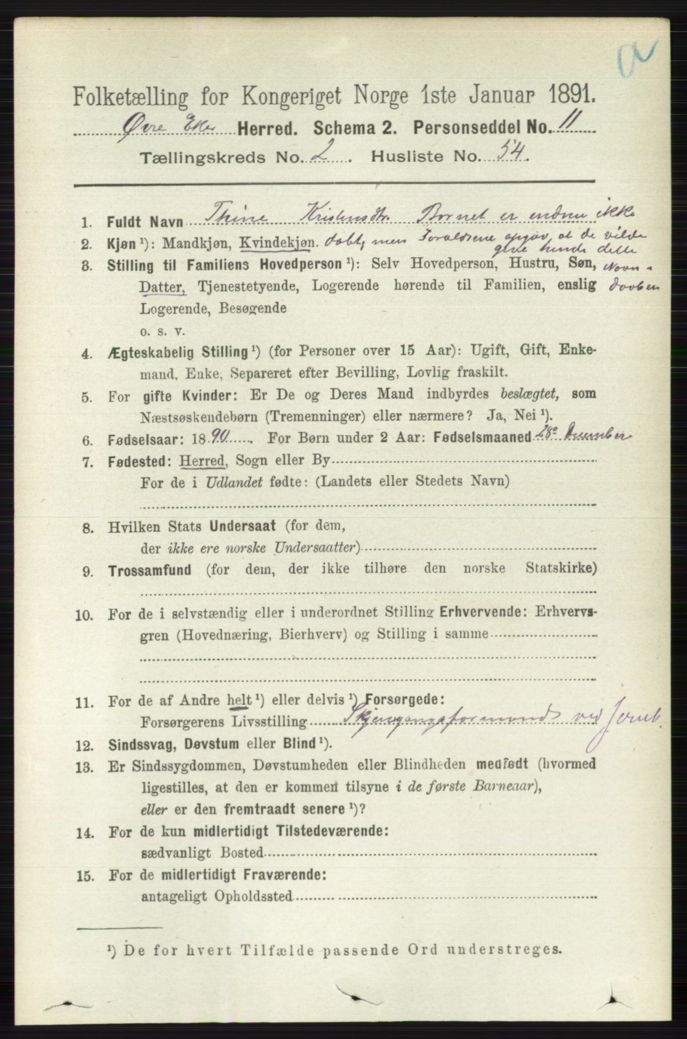 RA, 1891 census for 0624 Øvre Eiker, 1891, p. 843