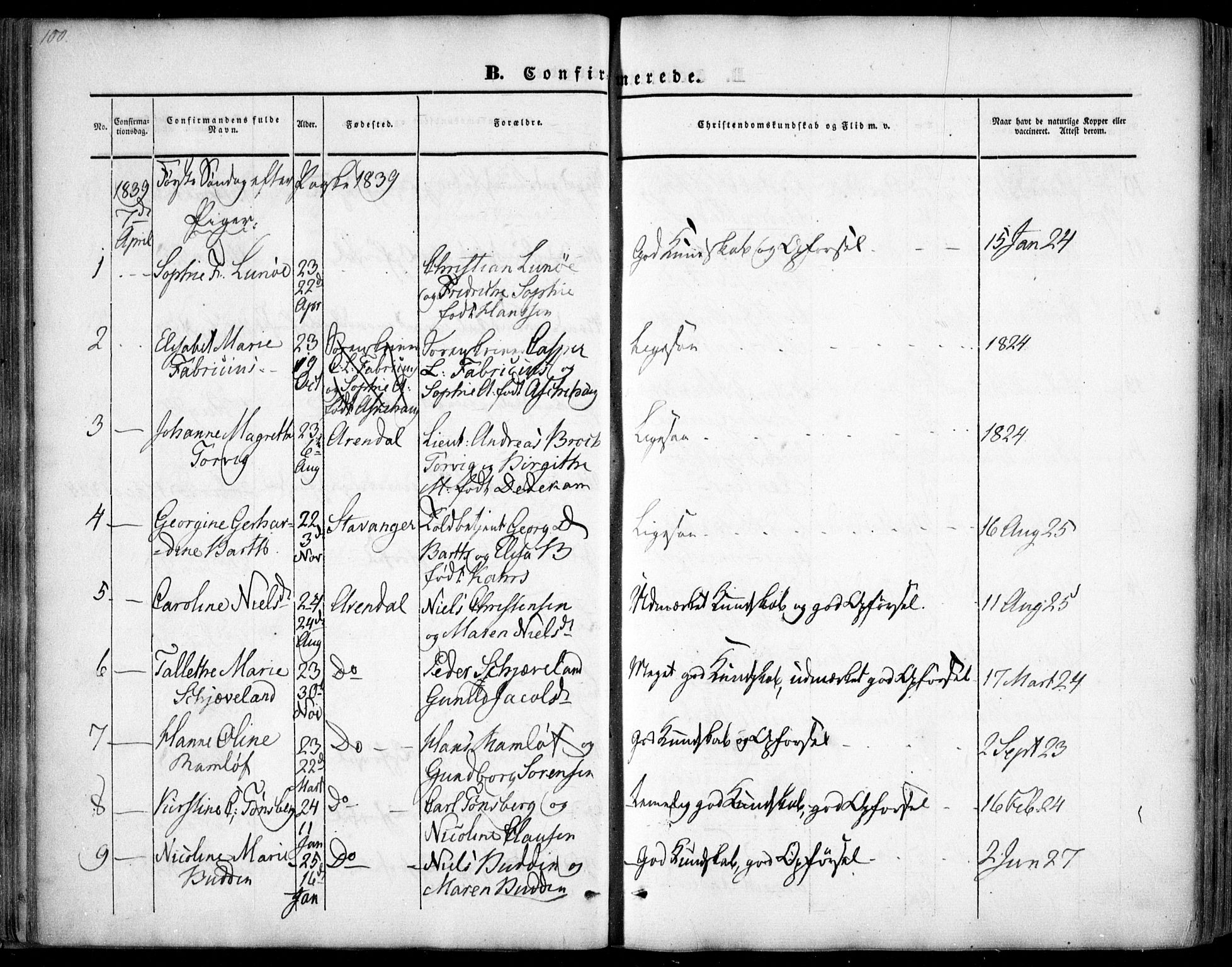 Arendal sokneprestkontor, Trefoldighet, AV/SAK-1111-0040/F/Fa/L0005: Parish register (official) no. A 5, 1838-1854, p. 100