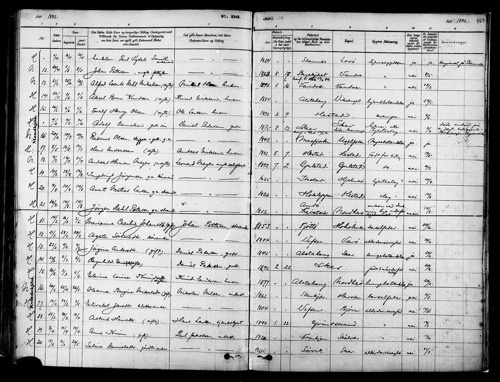 Ministerialprotokoller, klokkerbøker og fødselsregistre - Nordland, AV/SAT-A-1459/834/L0507: Parish register (official) no. 834A05, 1878-1892, p. 463