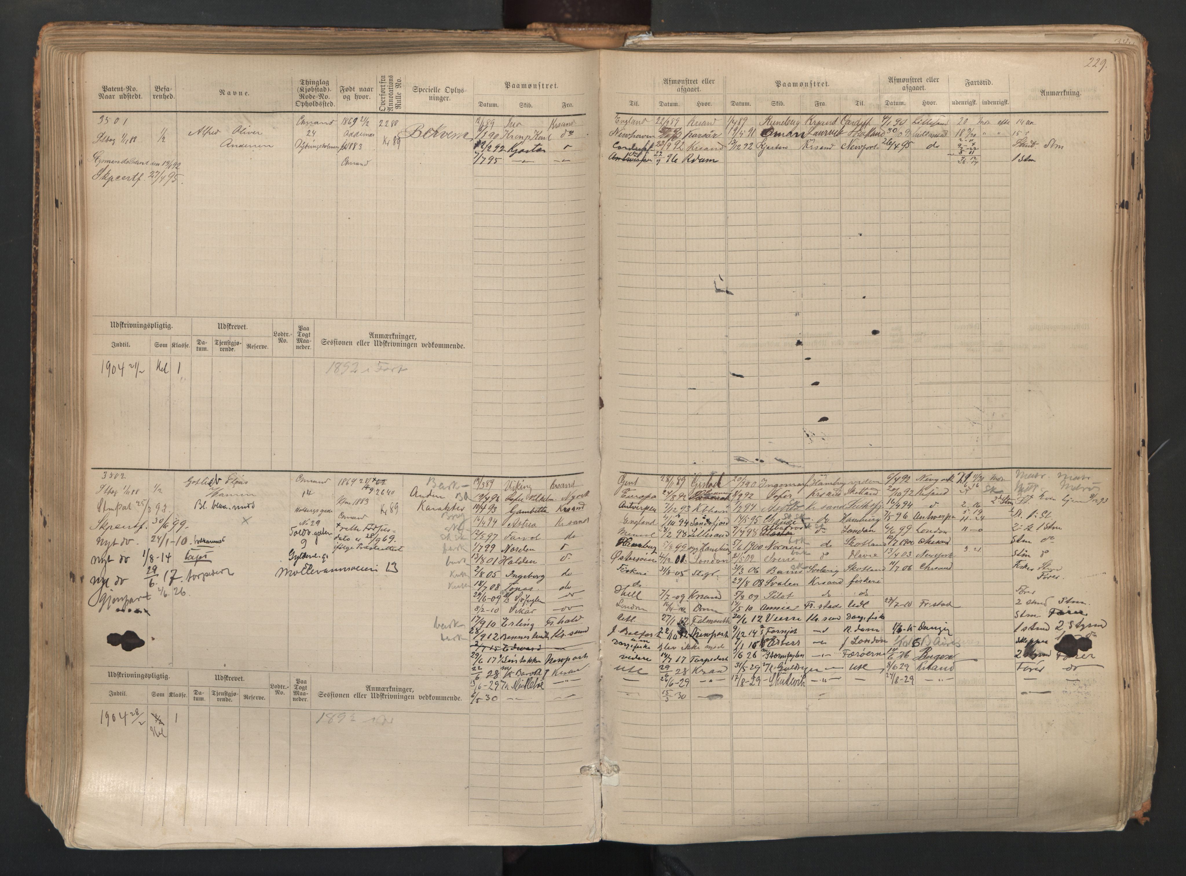 Kristiansand mønstringskrets, SAK/2031-0015/F/Fb/L0007: Hovedrulle nr 3049-3810, I-14, 1883-1940, p. 231