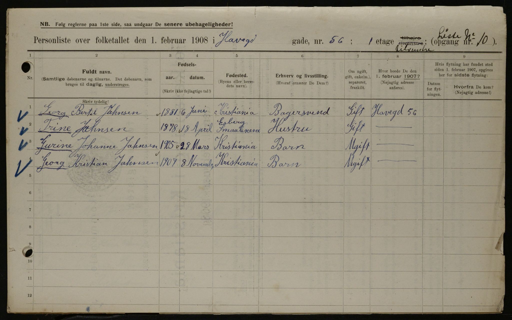 OBA, Municipal Census 1908 for Kristiania, 1908, p. 30706