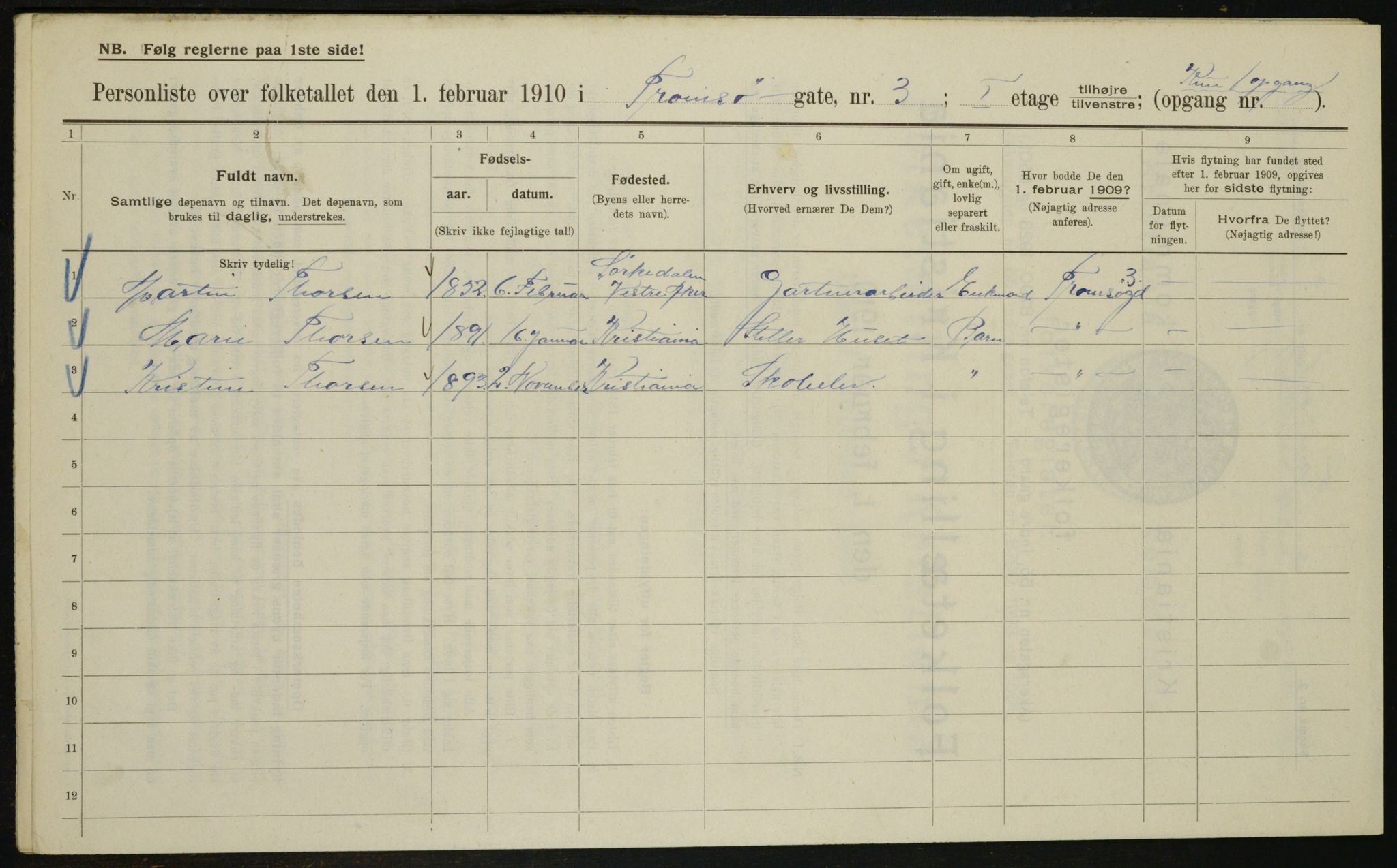 OBA, Municipal Census 1910 for Kristiania, 1910, p. 109745