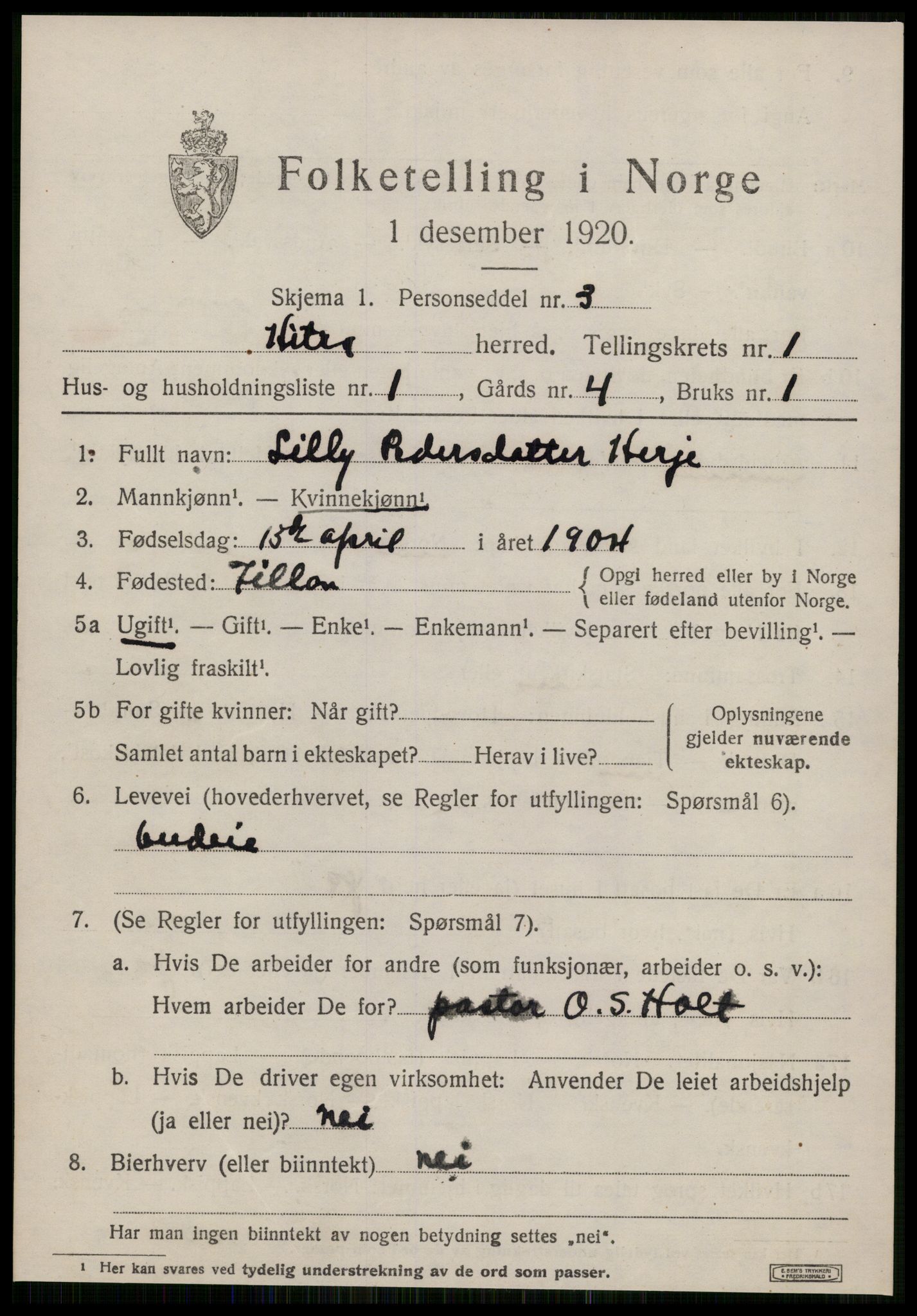 SAT, 1920 census for Hitra, 1920, p. 561