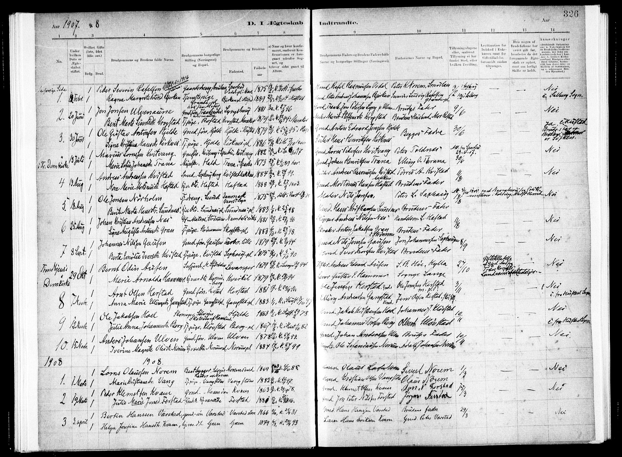 Ministerialprotokoller, klokkerbøker og fødselsregistre - Nord-Trøndelag, SAT/A-1458/730/L0285: Parish register (official) no. 730A10, 1879-1914, p. 326