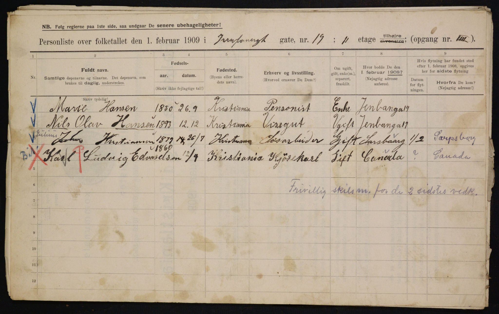 OBA, Municipal Census 1909 for Kristiania, 1909, p. 42748