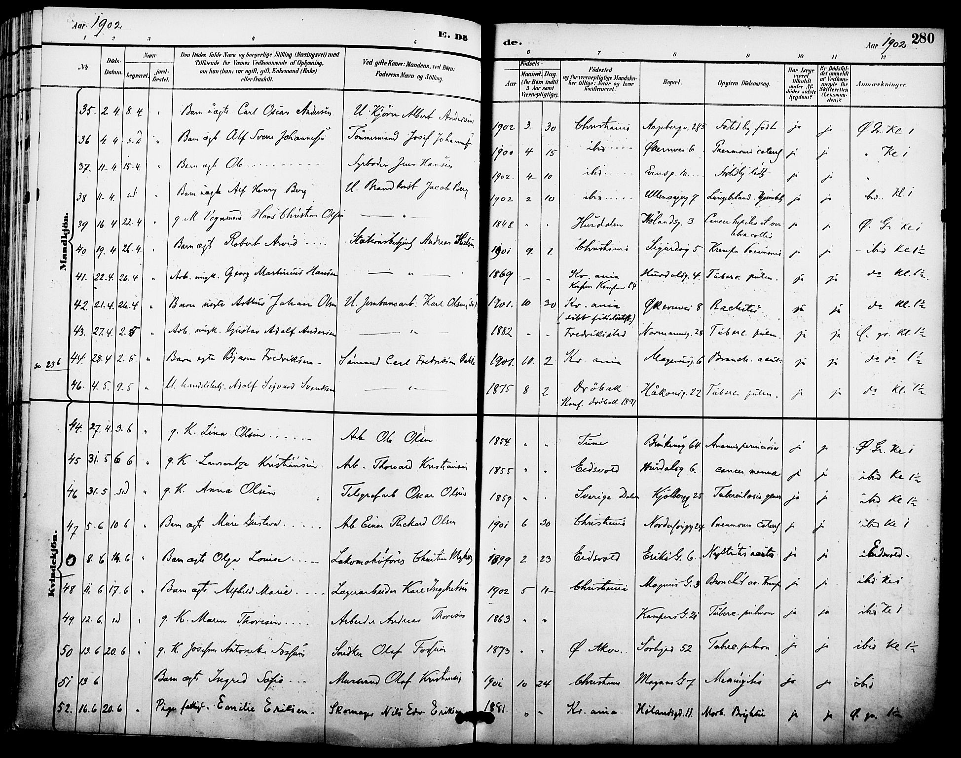 Kampen prestekontor Kirkebøker, AV/SAO-A-10853/F/Fa/L0008: Parish register (official) no. I 8, 1892-1902, p. 280