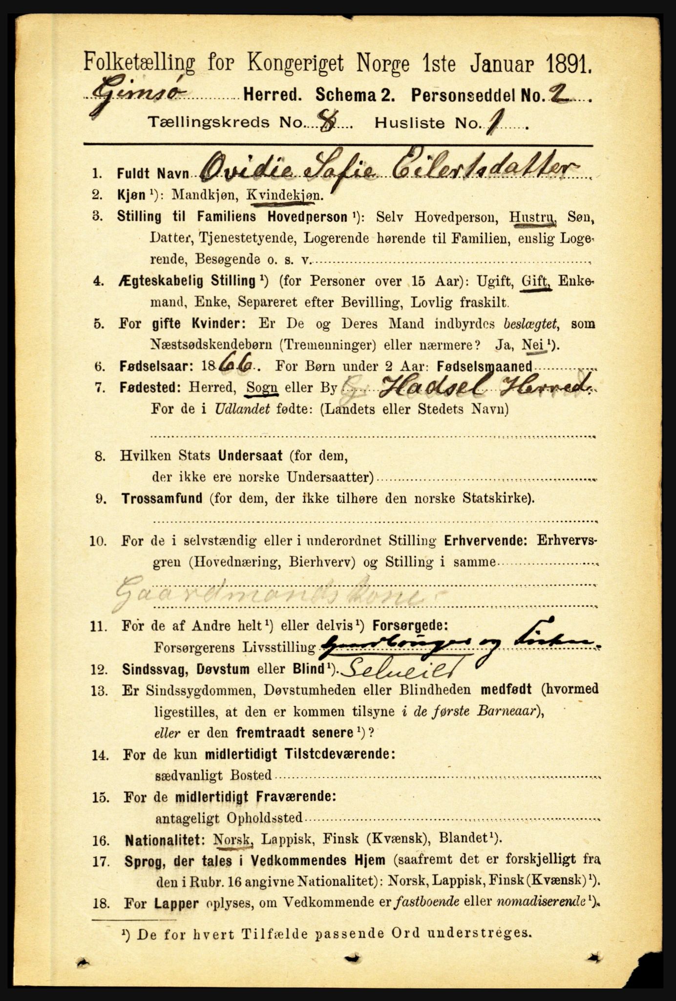 RA, 1891 census for 1864 Gimsøy, 1891, p. 1414