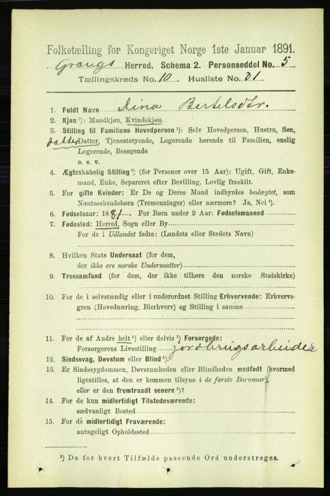 RA, 1891 census for 1742 Grong, 1891, p. 3853