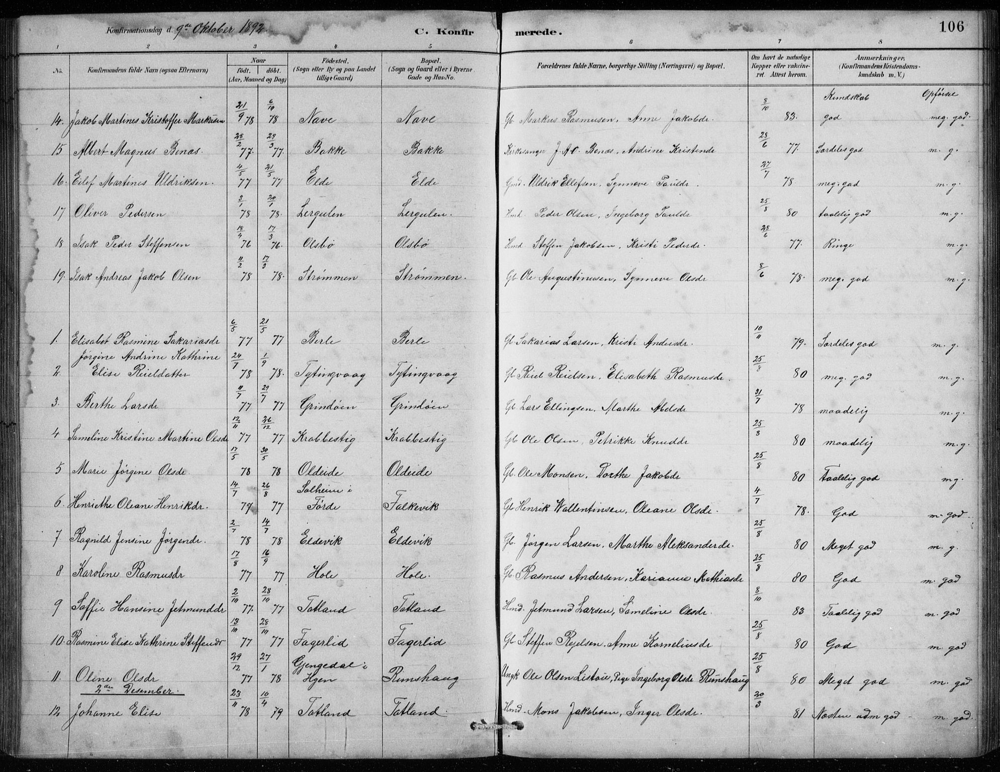 Davik sokneprestembete, AV/SAB-A-79701/H/Hab/Habc/L0002: Parish register (copy) no. C 2, 1889-1906, p. 106