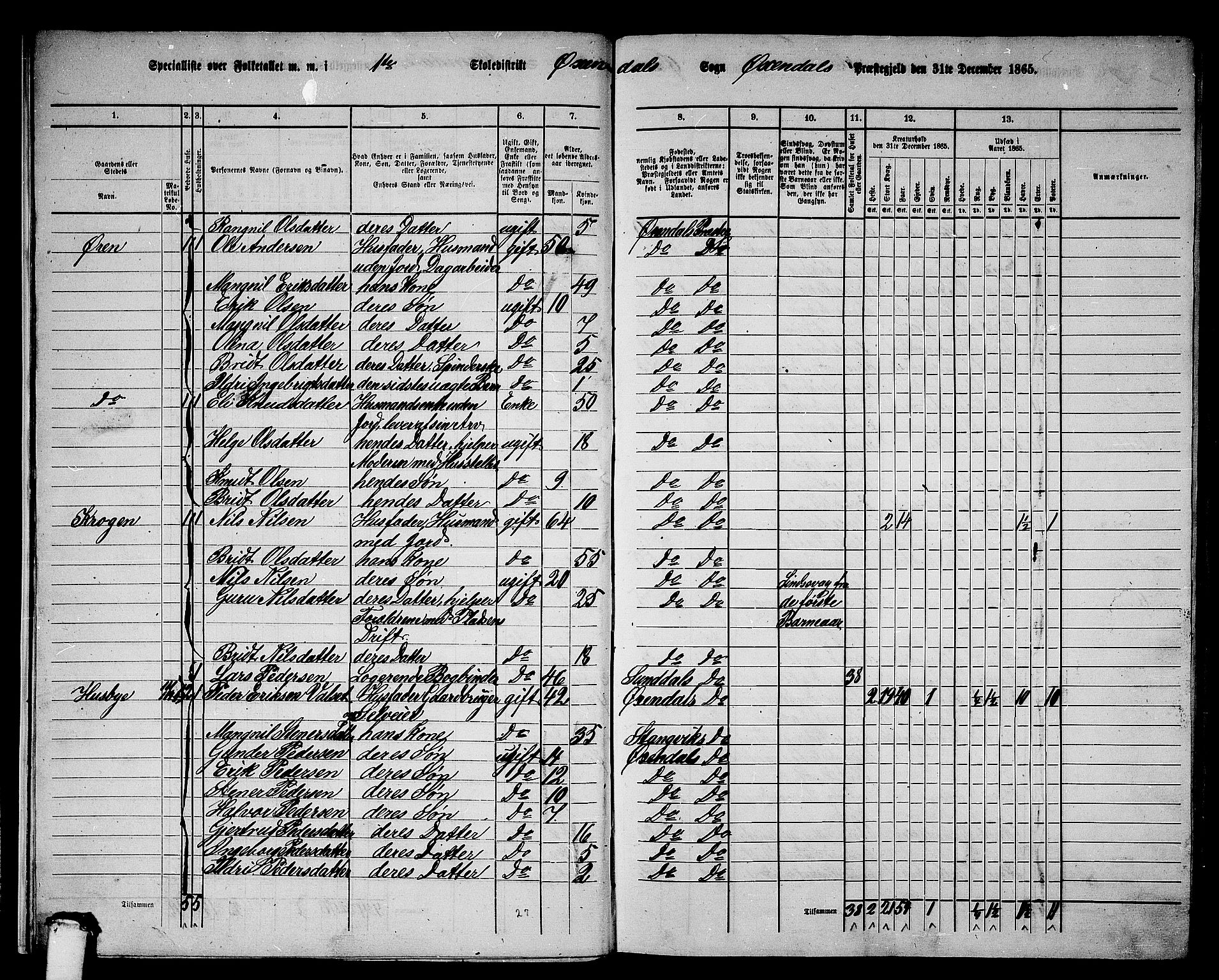 RA, 1865 census for Øksendal, 1865, p. 10