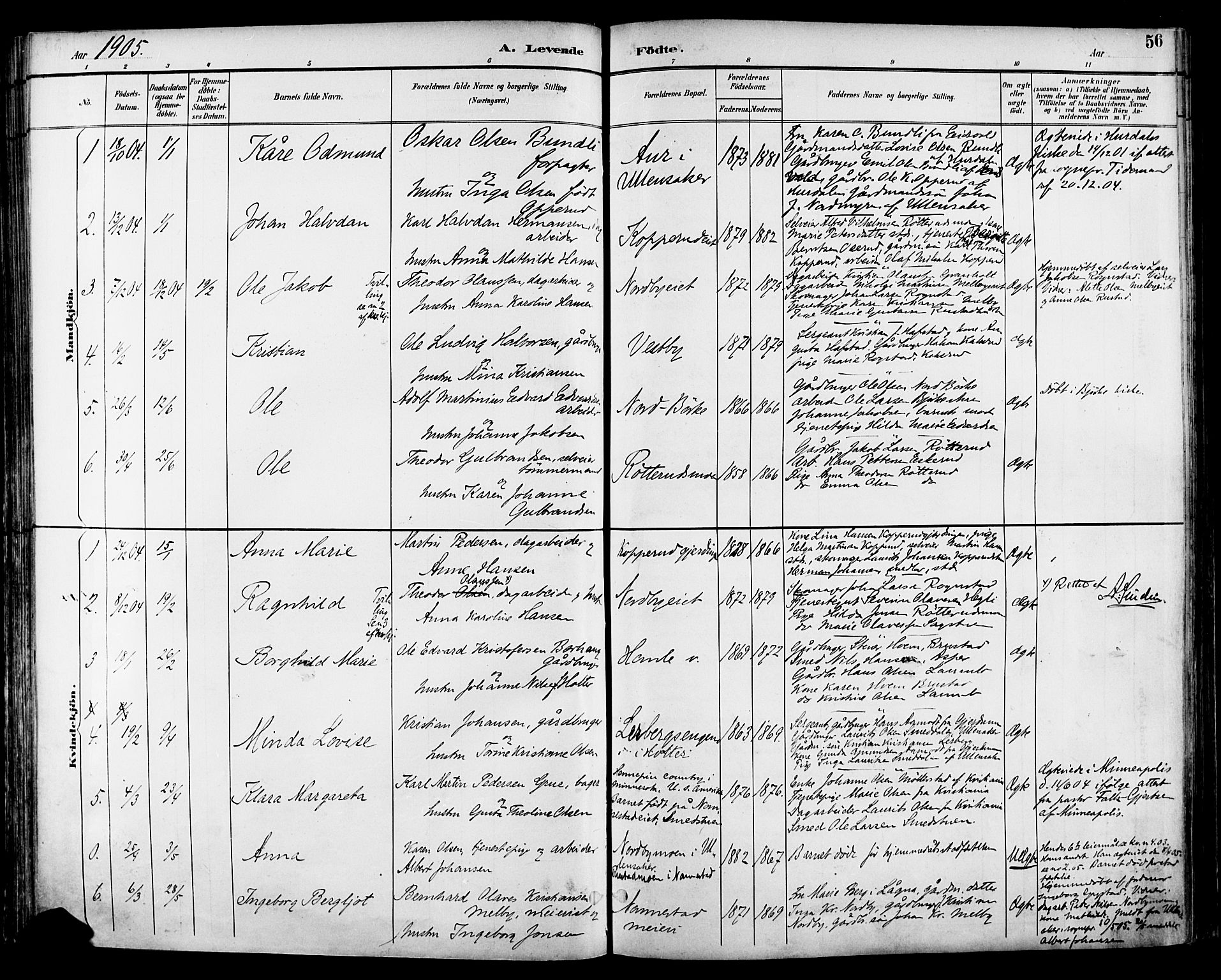 Nannestad prestekontor Kirkebøker, SAO/A-10414a/F/Fa/L0015: Parish register (official) no. I 15, 1891-1905, p. 56