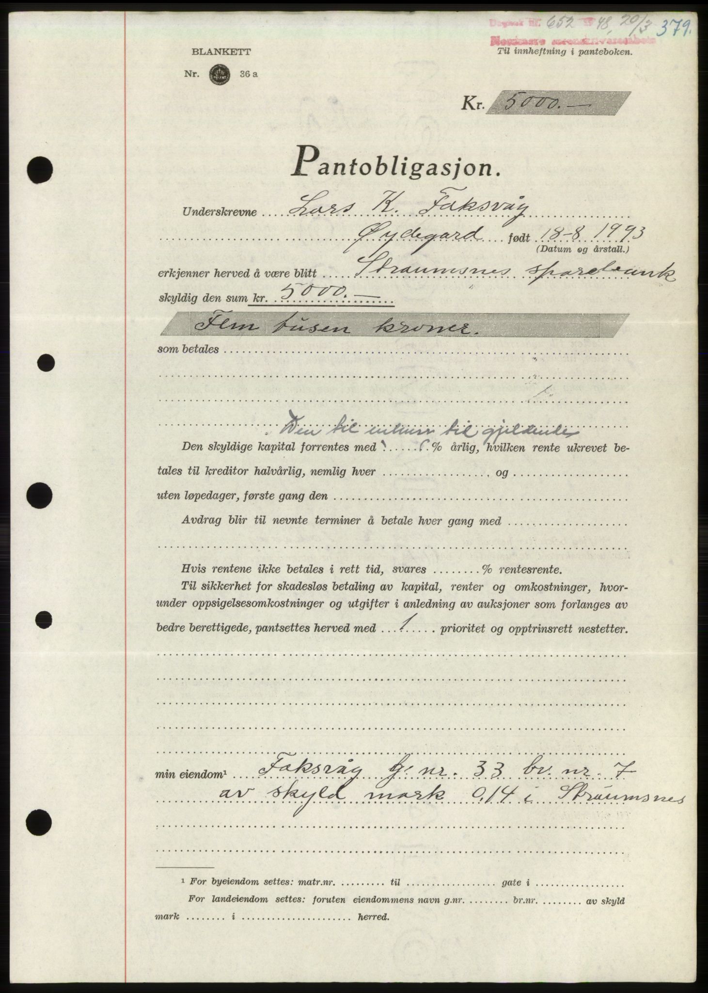 Nordmøre sorenskriveri, AV/SAT-A-4132/1/2/2Ca: Mortgage book no. B98, 1948-1948, Diary no: : 652/1948