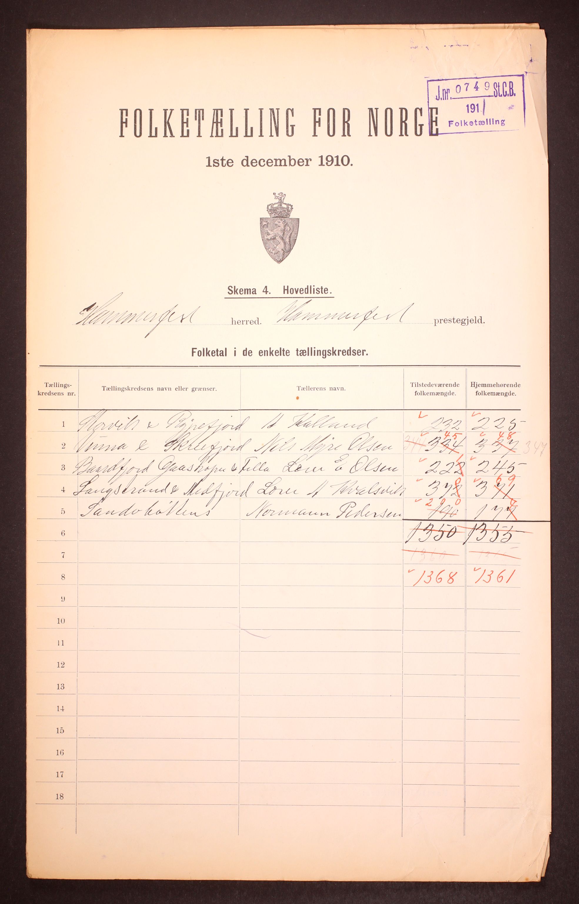 RA, 1910 census for Hammerfest, 1910, p. 2