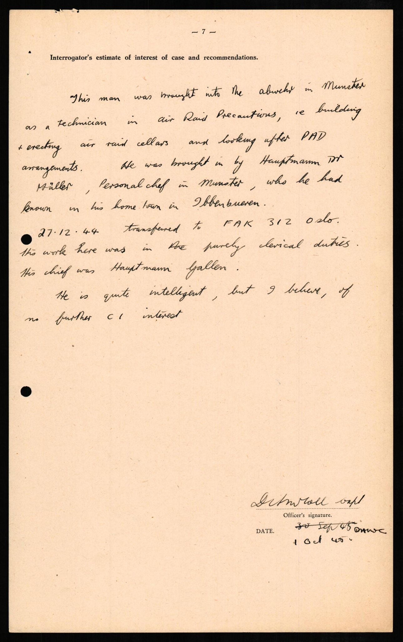 Forsvaret, Forsvarets overkommando II, AV/RA-RAFA-3915/D/Db/L0009: CI Questionaires. Tyske okkupasjonsstyrker i Norge. Tyskere., 1945-1946, p. 346