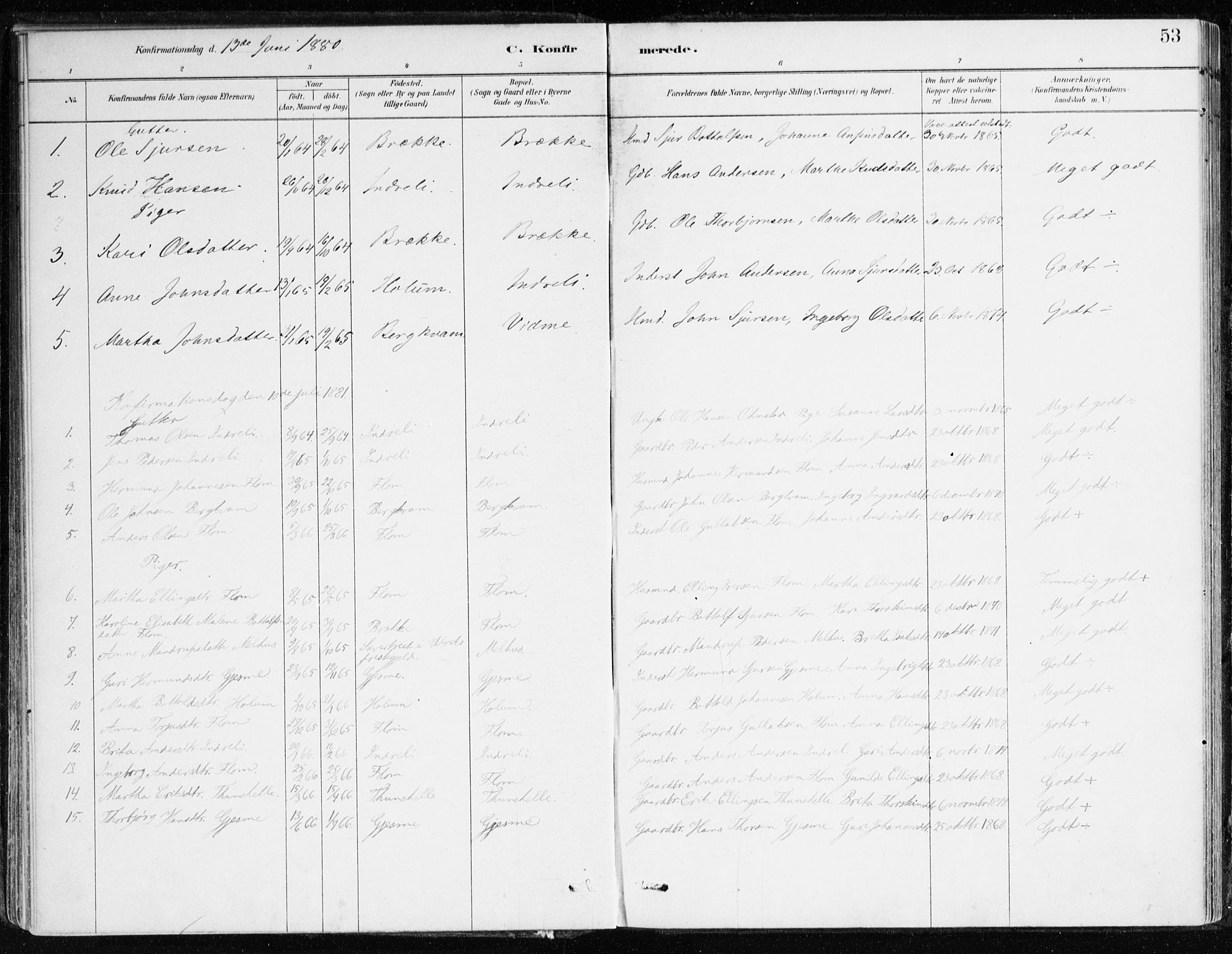 Aurland sokneprestembete, SAB/A-99937/H/Ha/Hac/L0001: Parish register (official) no. C 1, 1880-1921, p. 53