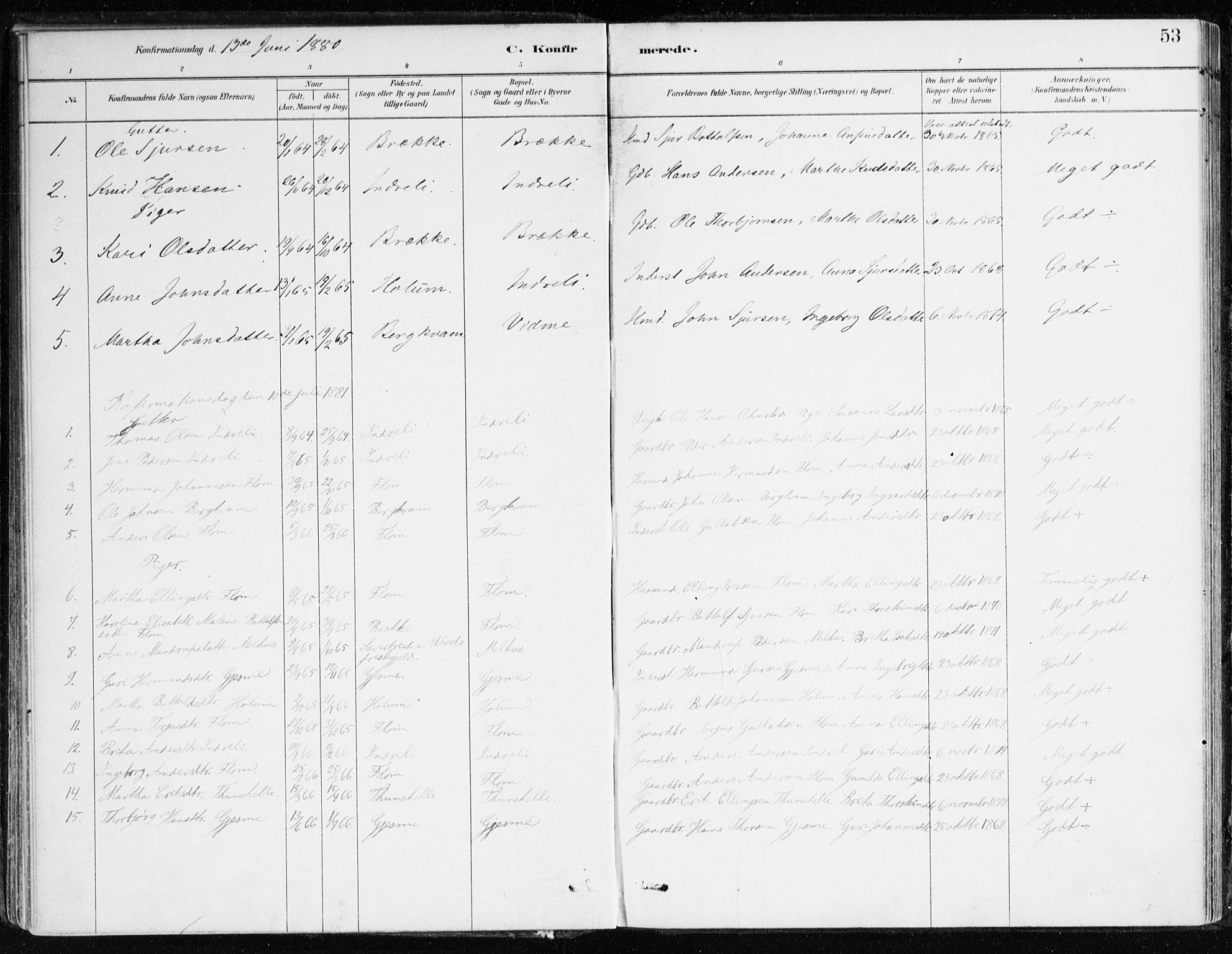 Aurland sokneprestembete, AV/SAB-A-99937/H/Ha/Hac/L0001: Parish register (official) no. C 1, 1880-1921, p. 53