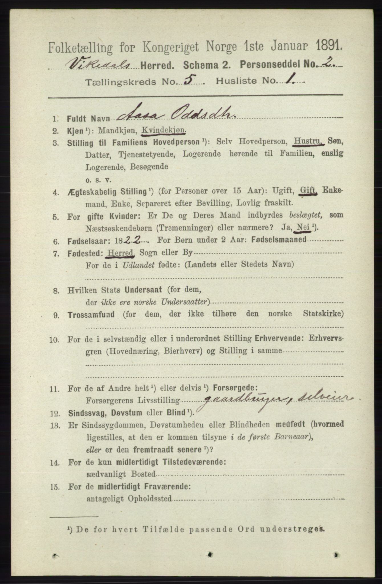 RA, 1891 census for 1157 Vikedal, 1891, p. 1157