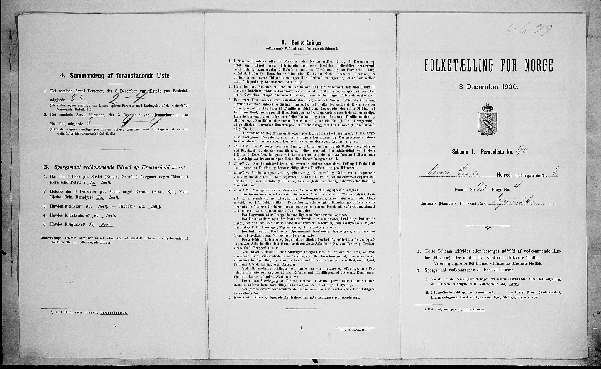 SAH, 1900 census for Nordre Land, 1900, p. 497