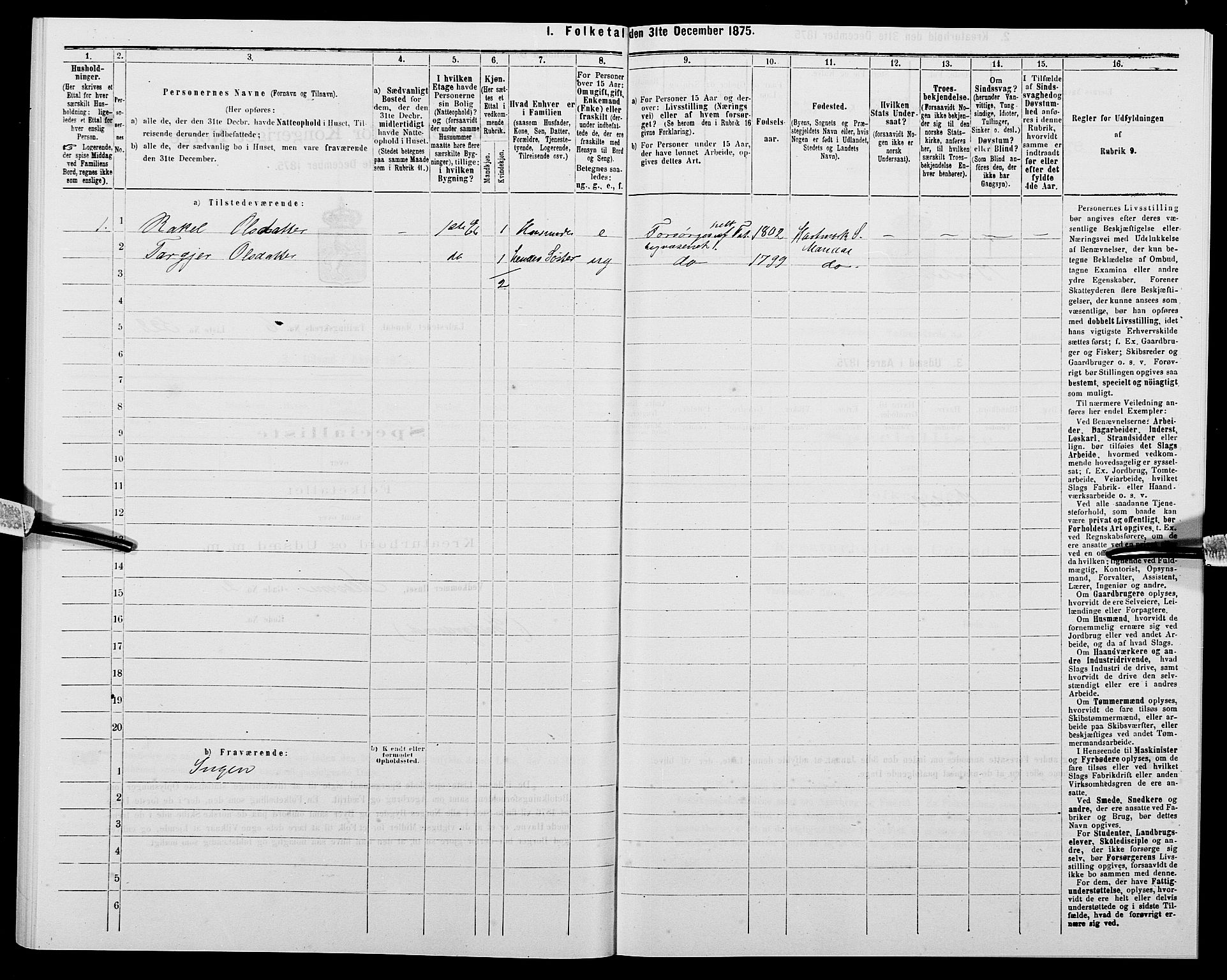 SAK, 1875 census for 1002B Mandal/Mandal, 1875, p. 1106