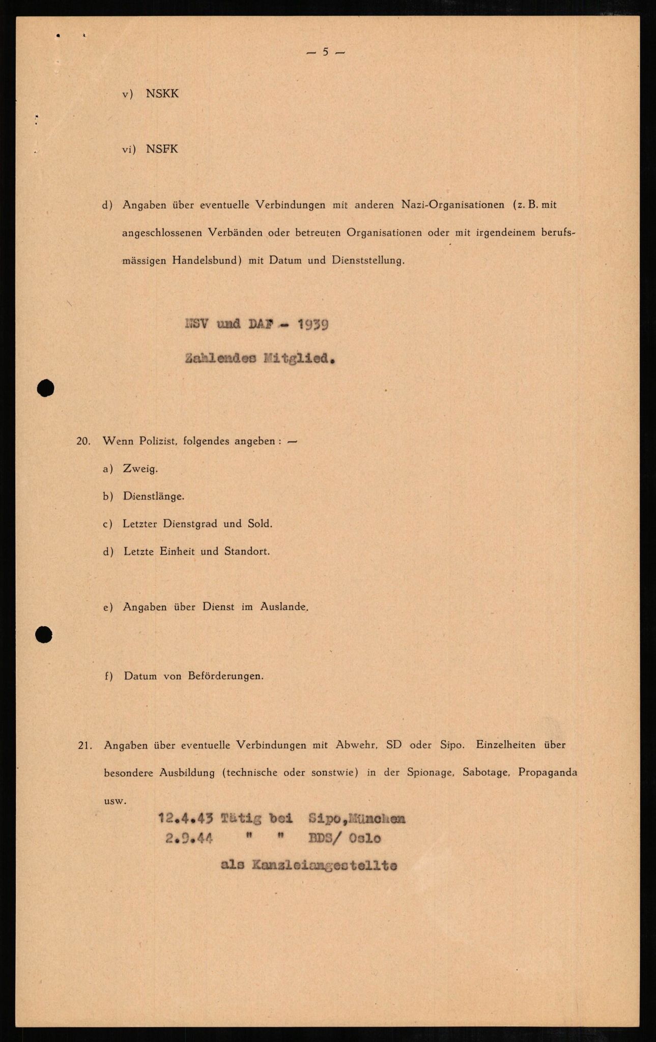 Forsvaret, Forsvarets overkommando II, RA/RAFA-3915/D/Db/L0007: CI Questionaires. Tyske okkupasjonsstyrker i Norge. Tyskere., 1945-1946, p. 179