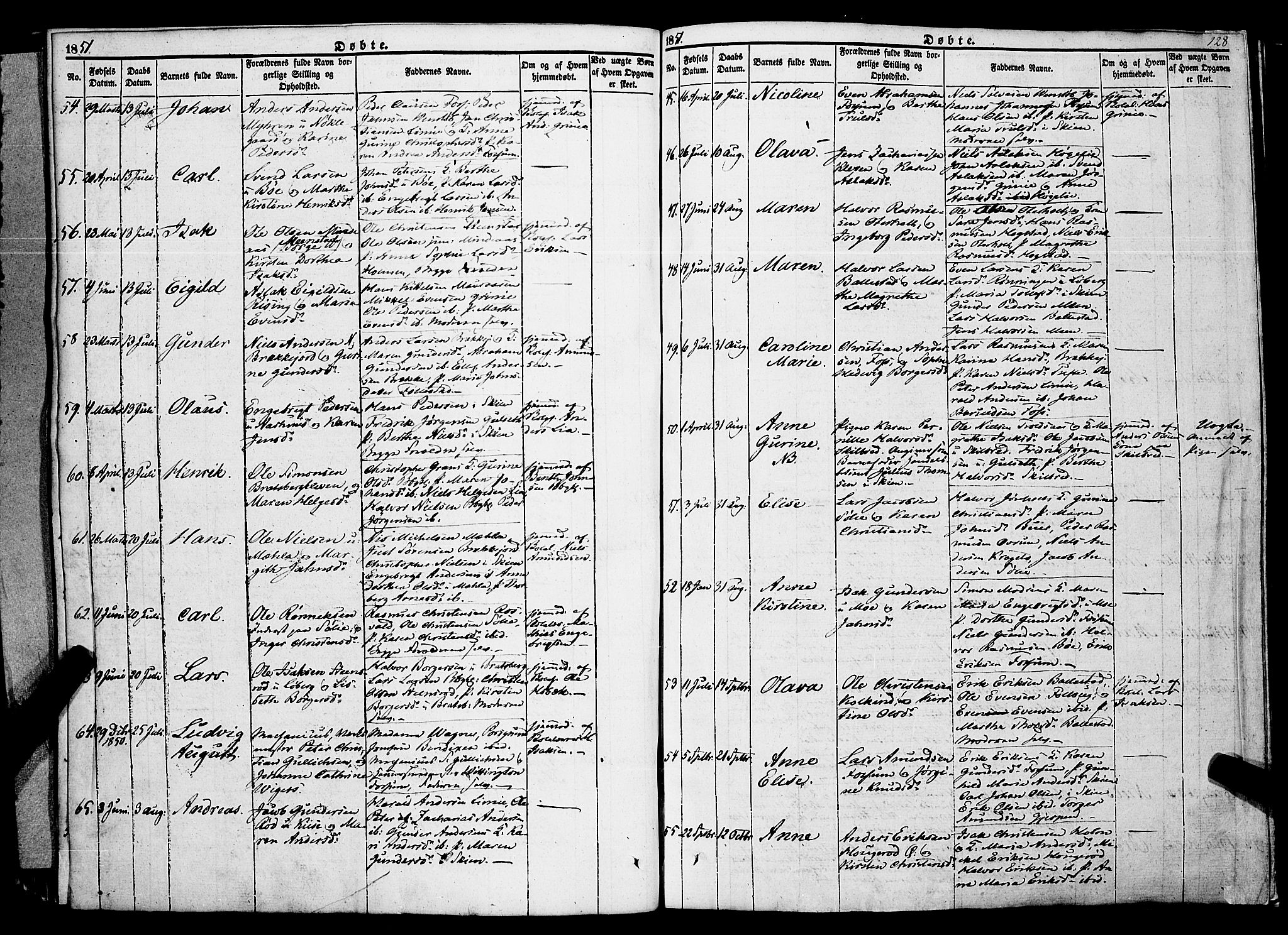 Gjerpen kirkebøker, SAKO/A-265/F/Fa/L0007a: Parish register (official) no. I 7A, 1834-1857, p. 128