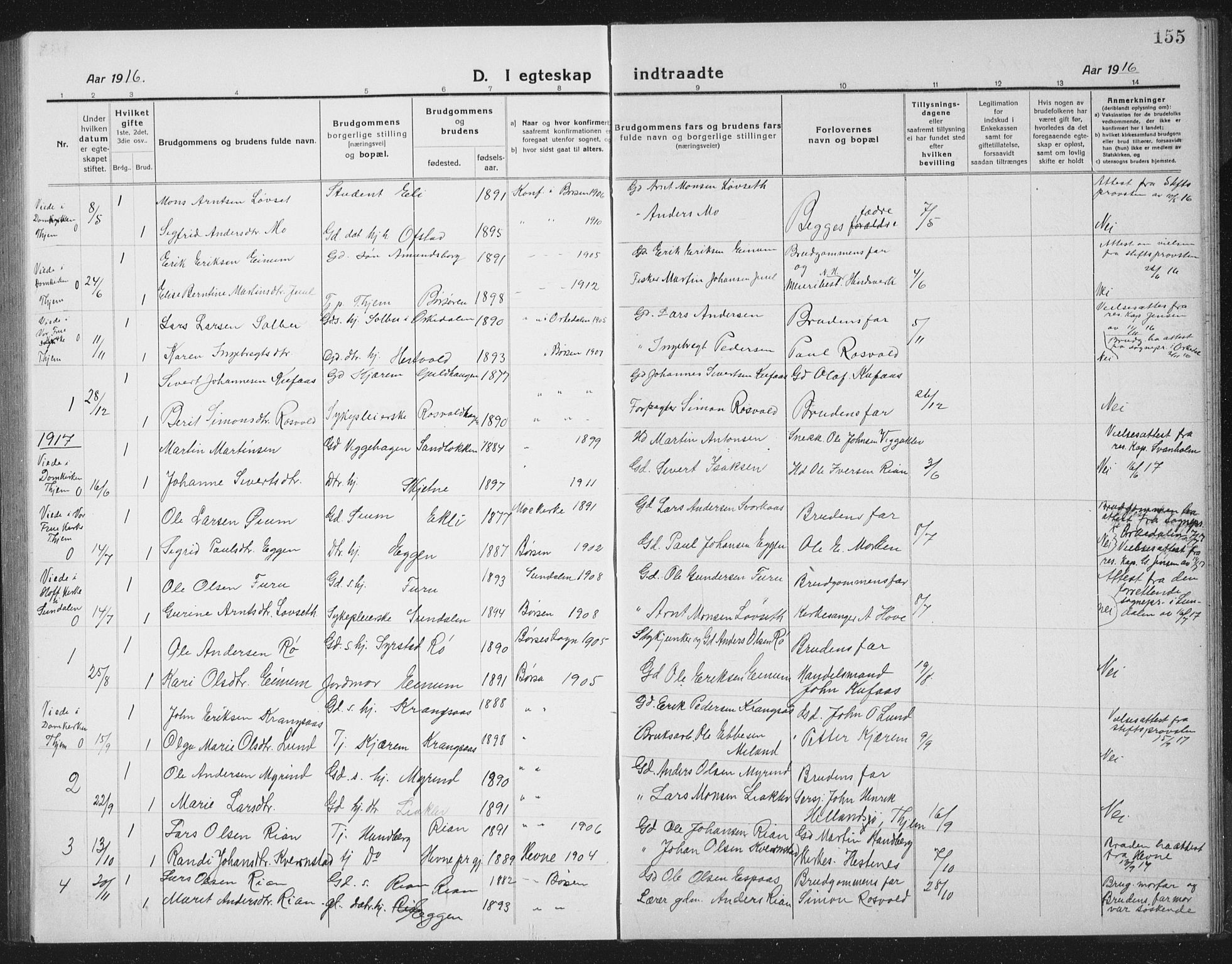 Ministerialprotokoller, klokkerbøker og fødselsregistre - Sør-Trøndelag, SAT/A-1456/665/L0778: Parish register (copy) no. 665C03, 1916-1938, p. 155