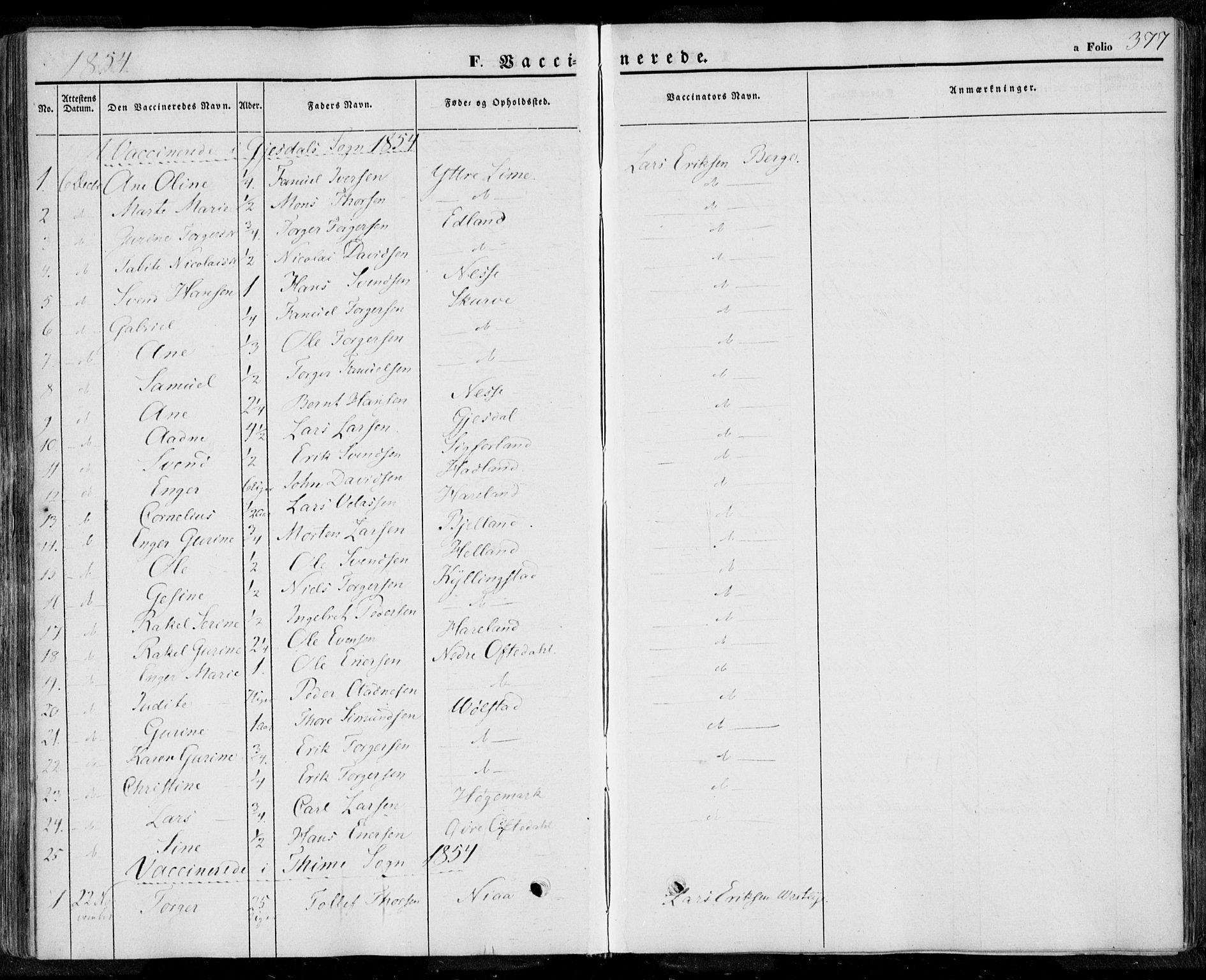 Lye sokneprestkontor, SAST/A-101794/001/30BA/L0006: Parish register (official) no. A 5.2, 1842-1855, p. 377