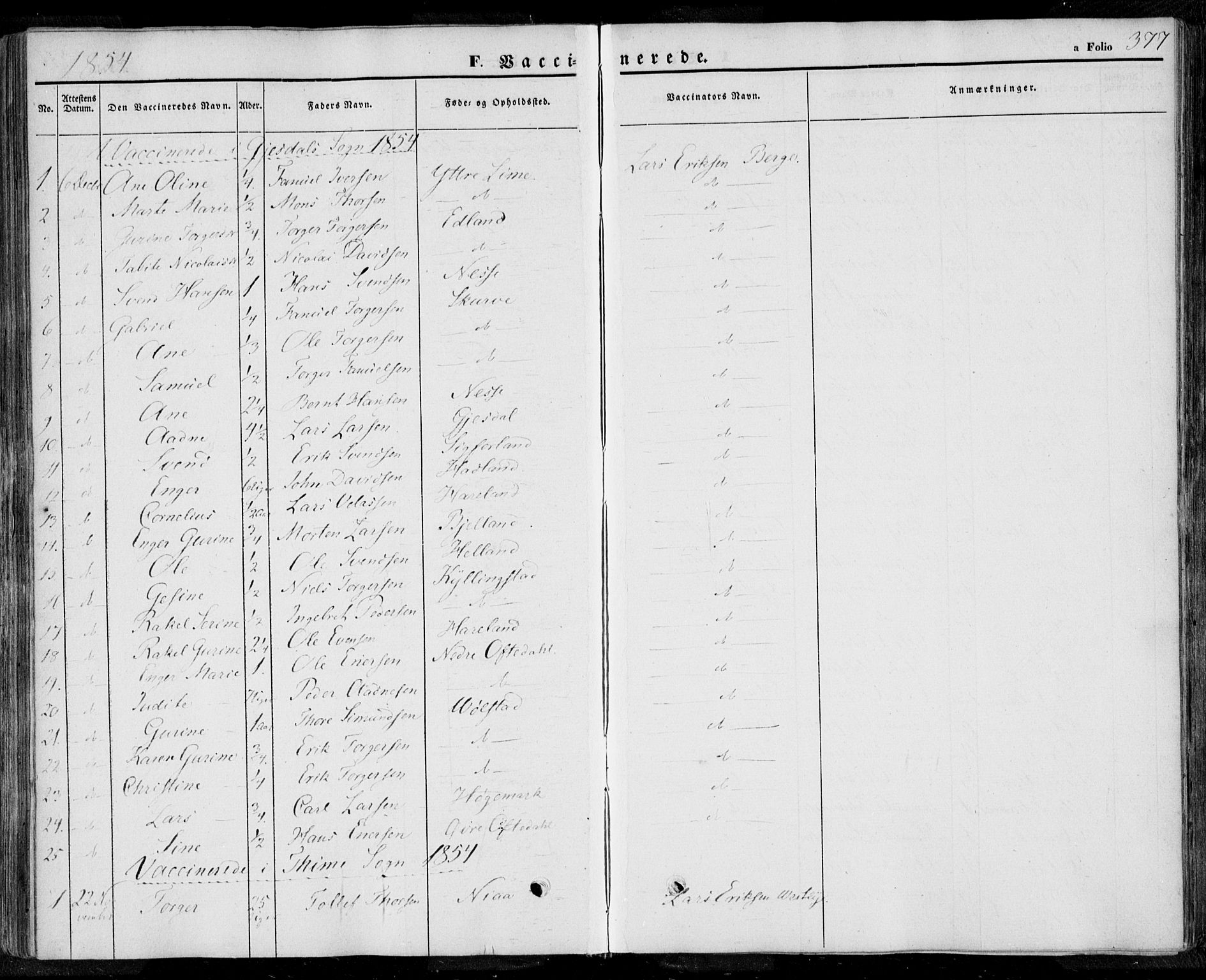 Lye sokneprestkontor, AV/SAST-A-101794/001/30BA/L0006: Parish register (official) no. A 5.2, 1842-1855, p. 377