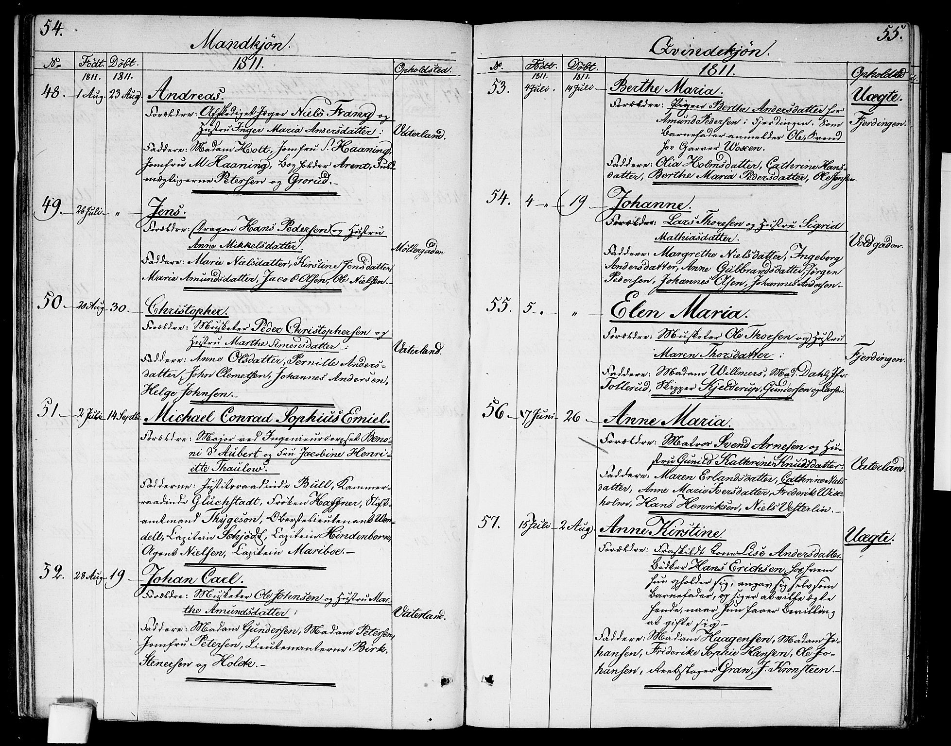 Garnisonsmenigheten Kirkebøker, SAO/A-10846/G/Ga/L0002: Parish register (copy) no. 2, 1810-1814, p. 54-55