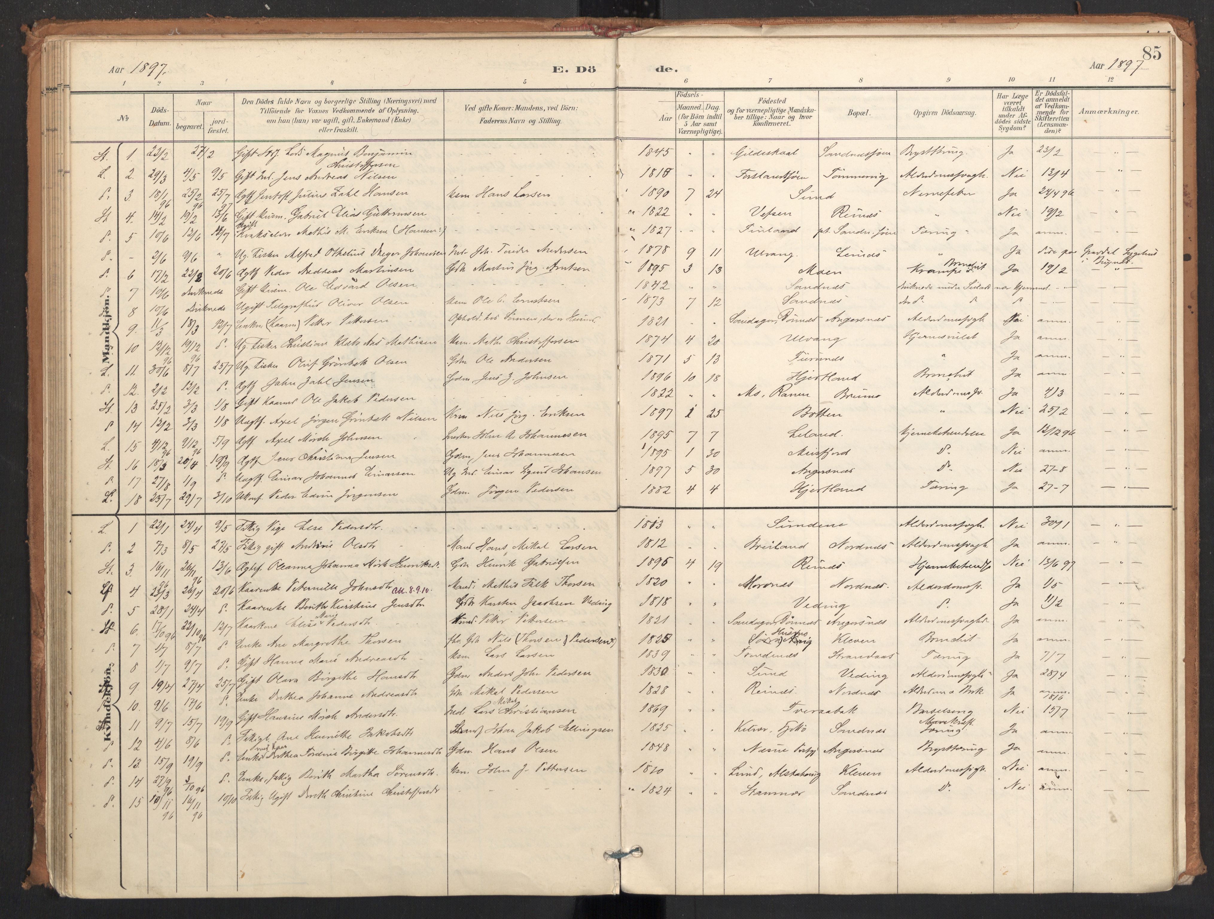 Ministerialprotokoller, klokkerbøker og fødselsregistre - Nordland, SAT/A-1459/831/L0472: Parish register (official) no. 831A03, 1897-1912, p. 85