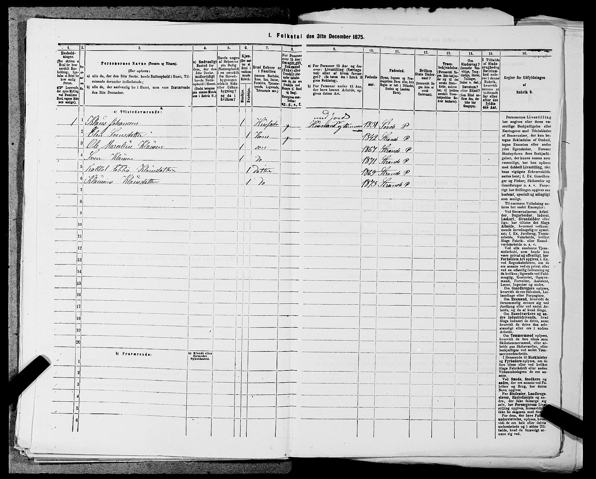 SAST, 1875 census for 1130P Strand, 1875, p. 239